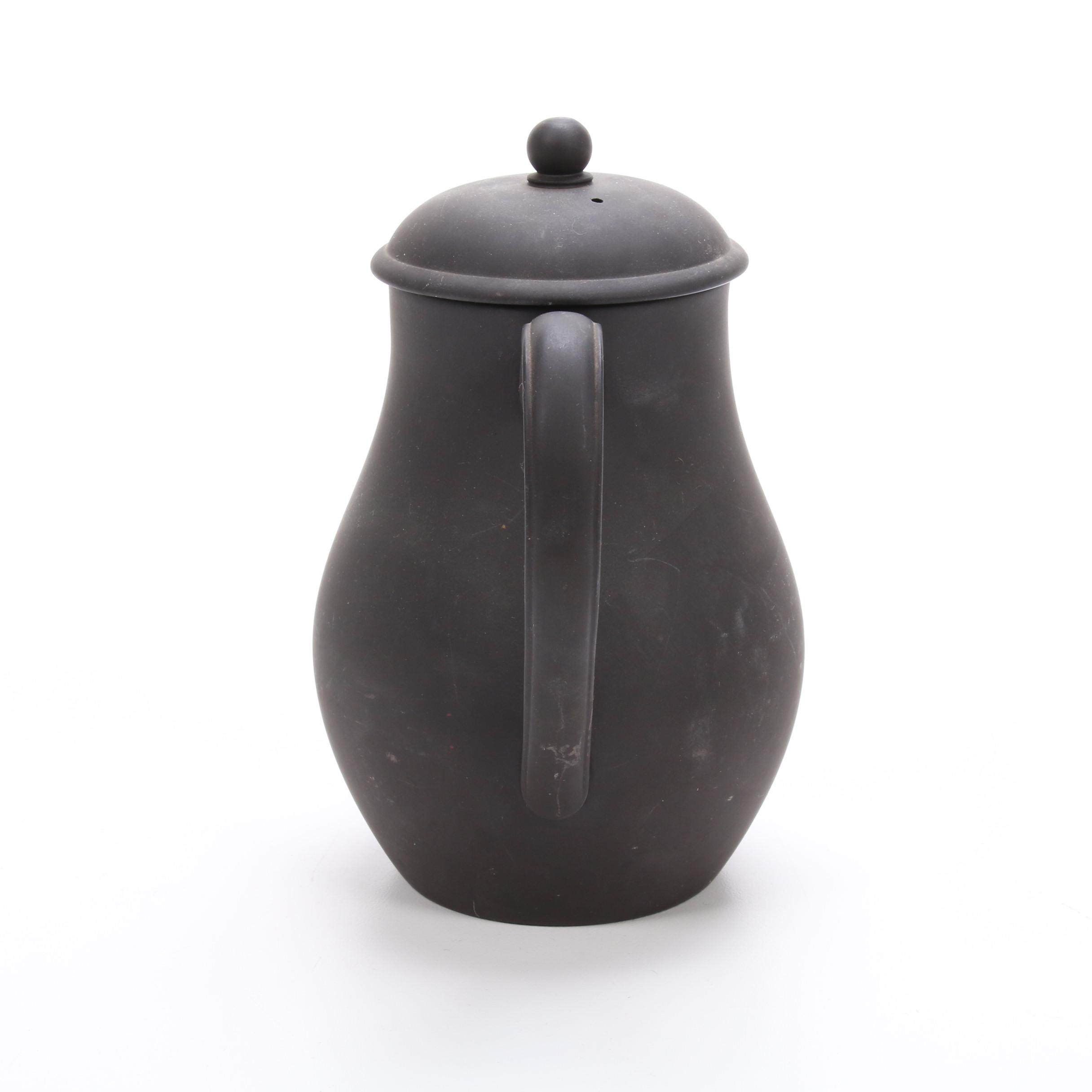 Wedgwood Portland Blue Jasperware Teapot and Black Basalt Tea Set