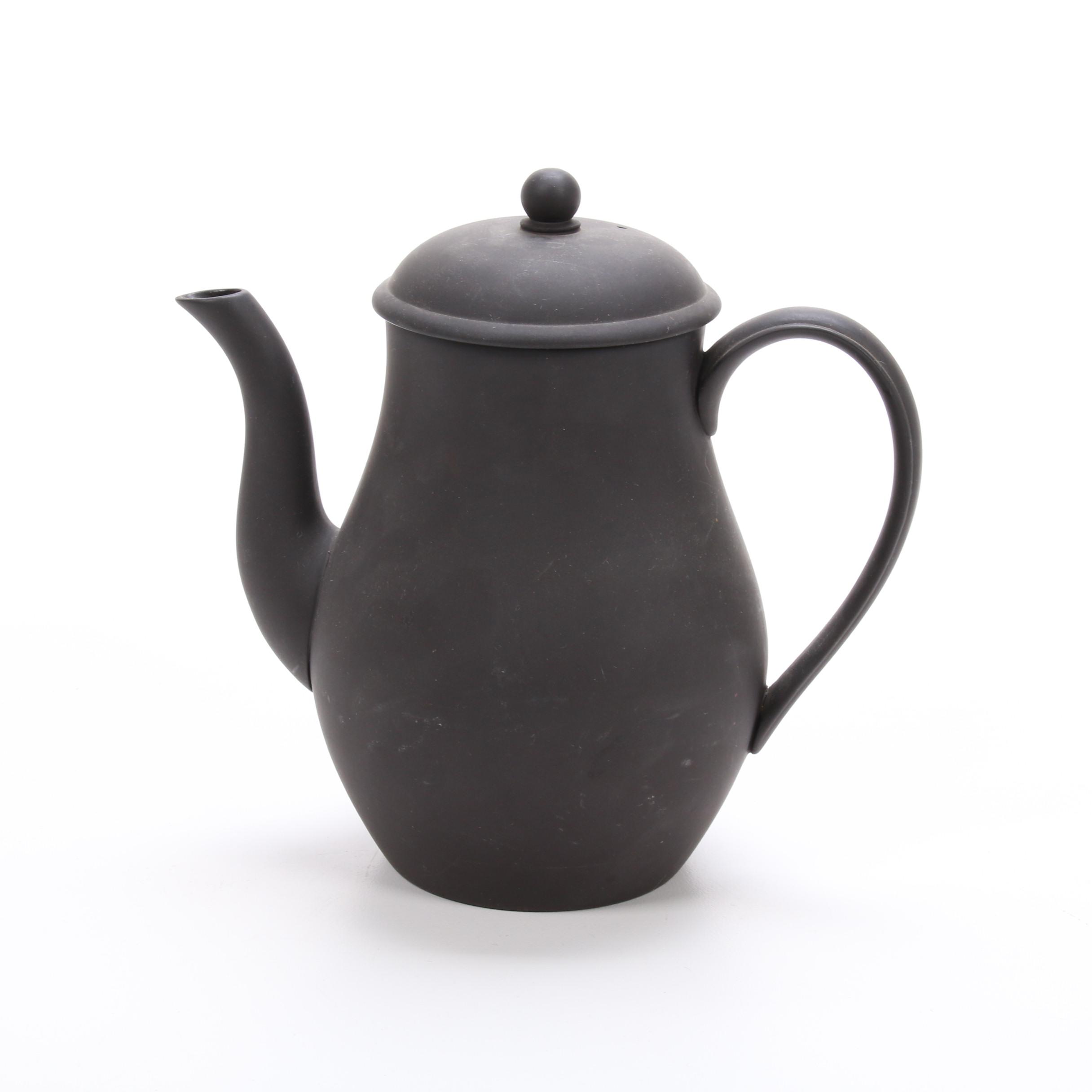 Wedgwood Portland Blue Jasperware Teapot and Black Basalt Tea Set