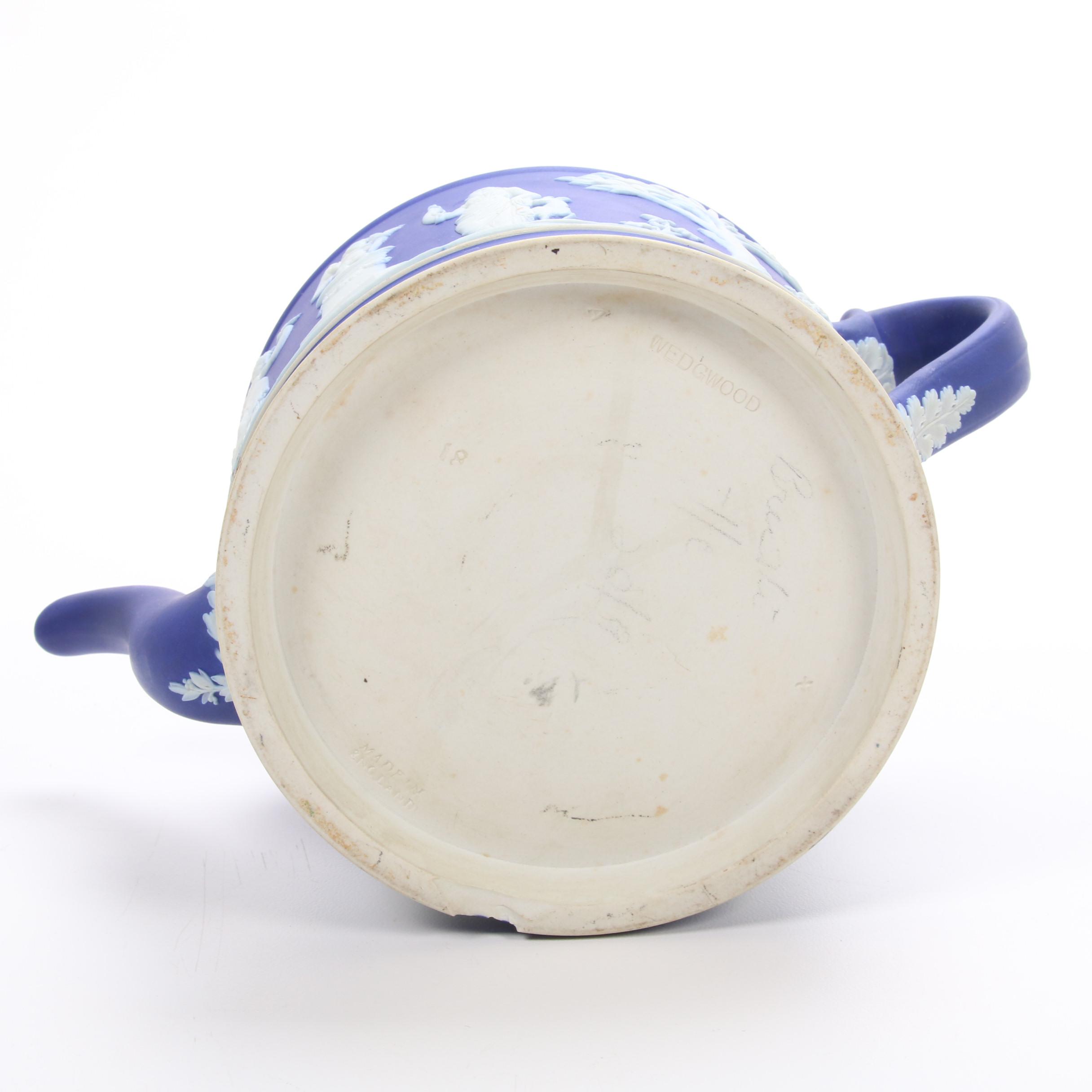 Wedgwood Portland Blue Jasperware Teapot and Black Basalt Tea Set