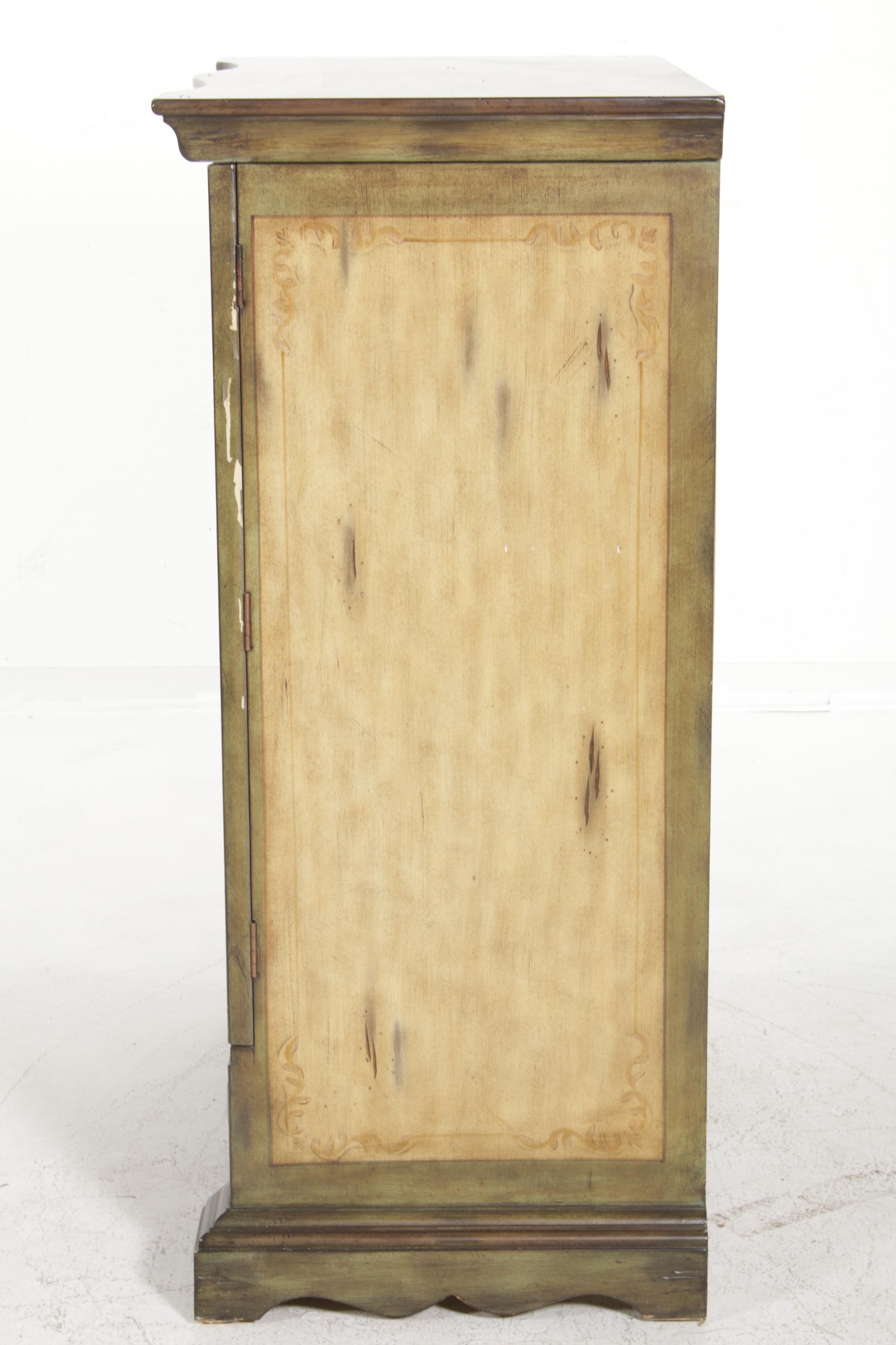 Paint Distressed Provincial Style Curved Front Media Cabinet, Contemporary