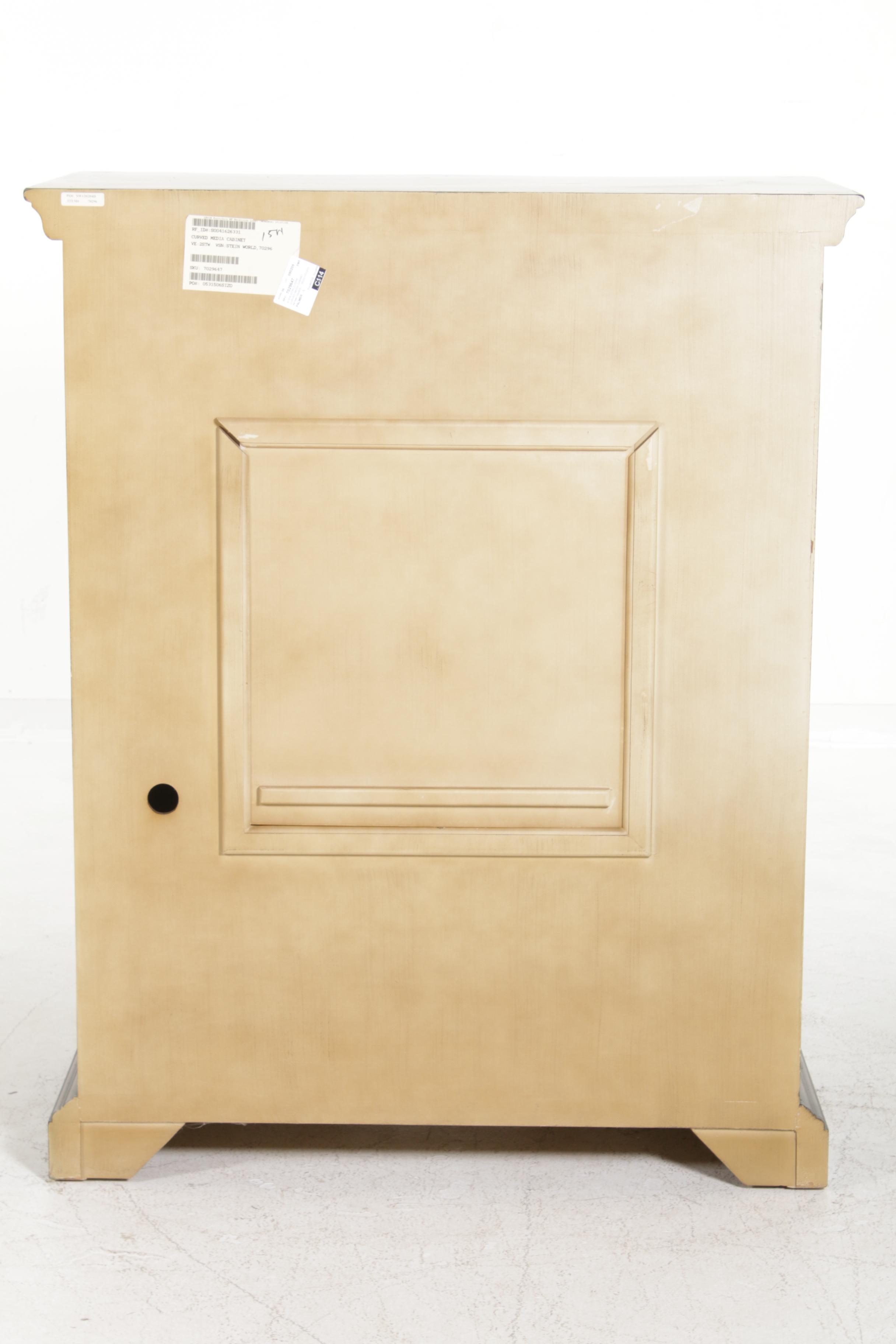 Paint Distressed Provincial Style Curved Front Media Cabinet, Contemporary