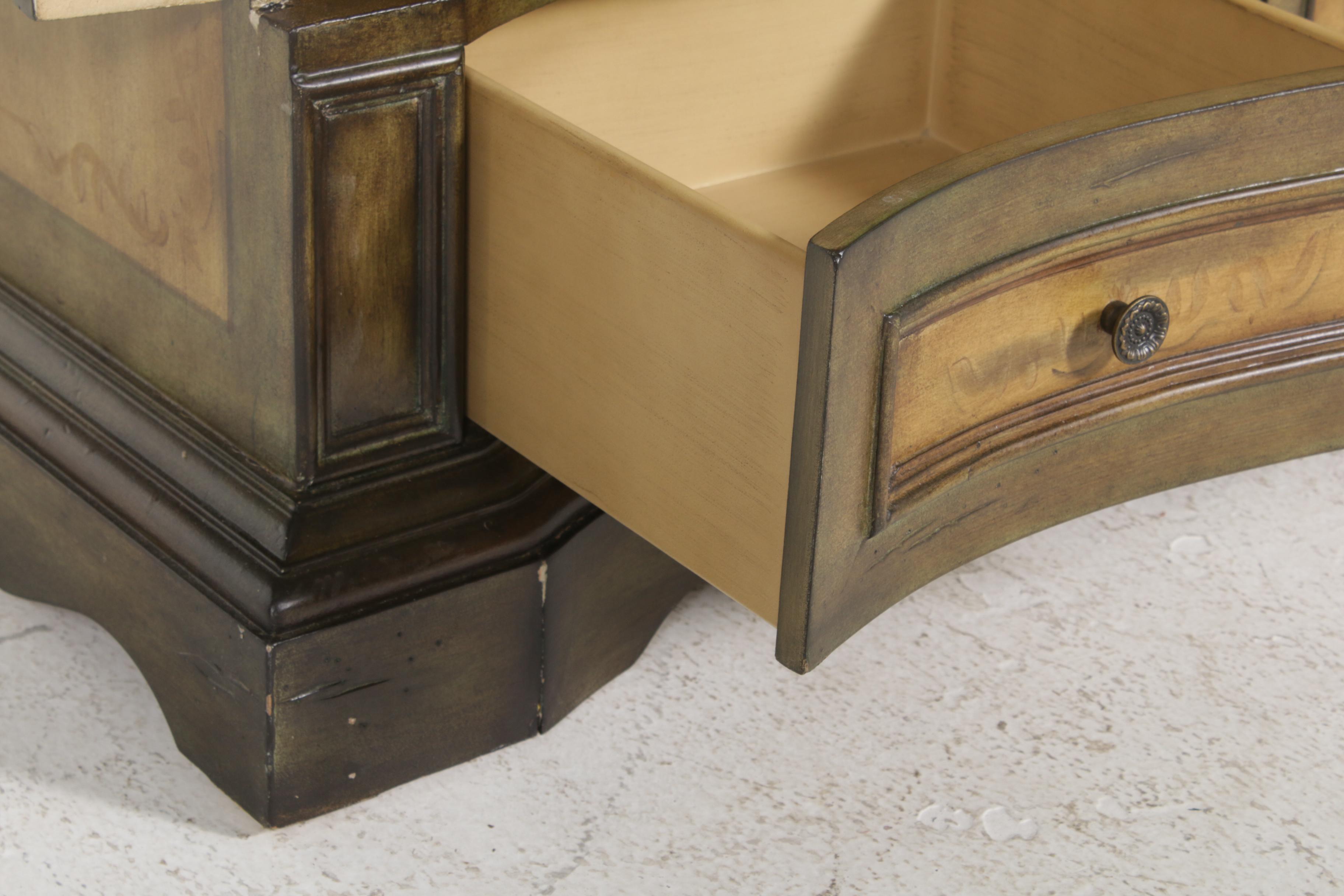 Paint Distressed Provincial Style Curved Front Media Cabinet, Contemporary