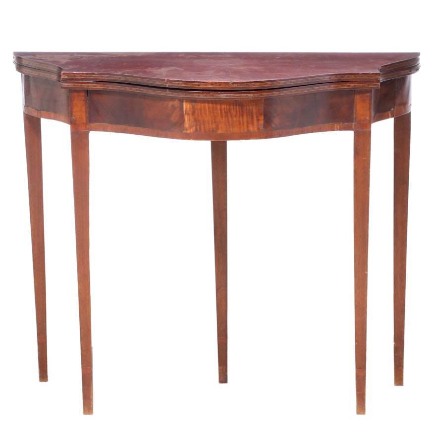 Federal Mahogany and Tiger Maple Line-Inlaid Bow Front  Card Table