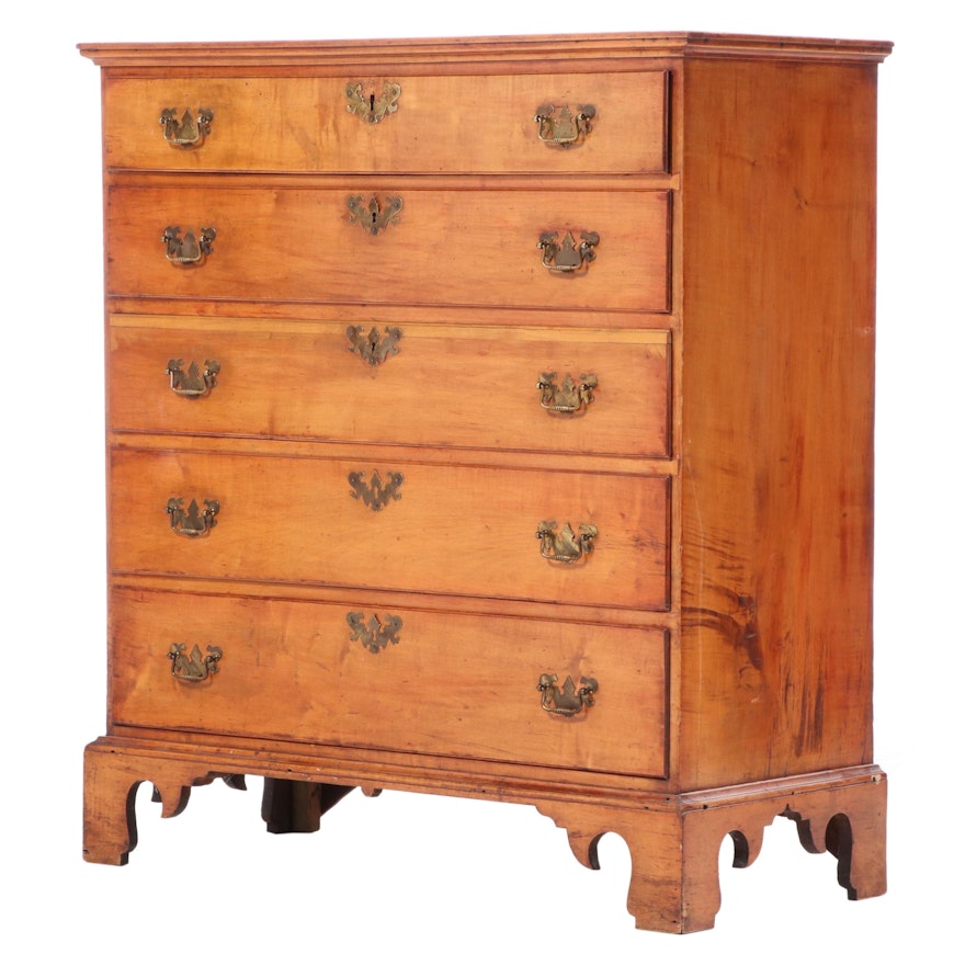 American Chippendale Maple Five-Drawer Chest, Late 18th Century