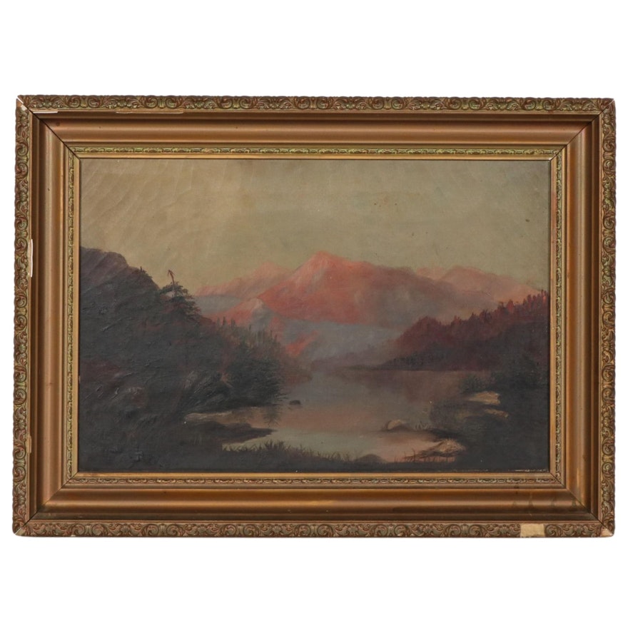 Mountain Landscape Oil Painting, 19th Century
