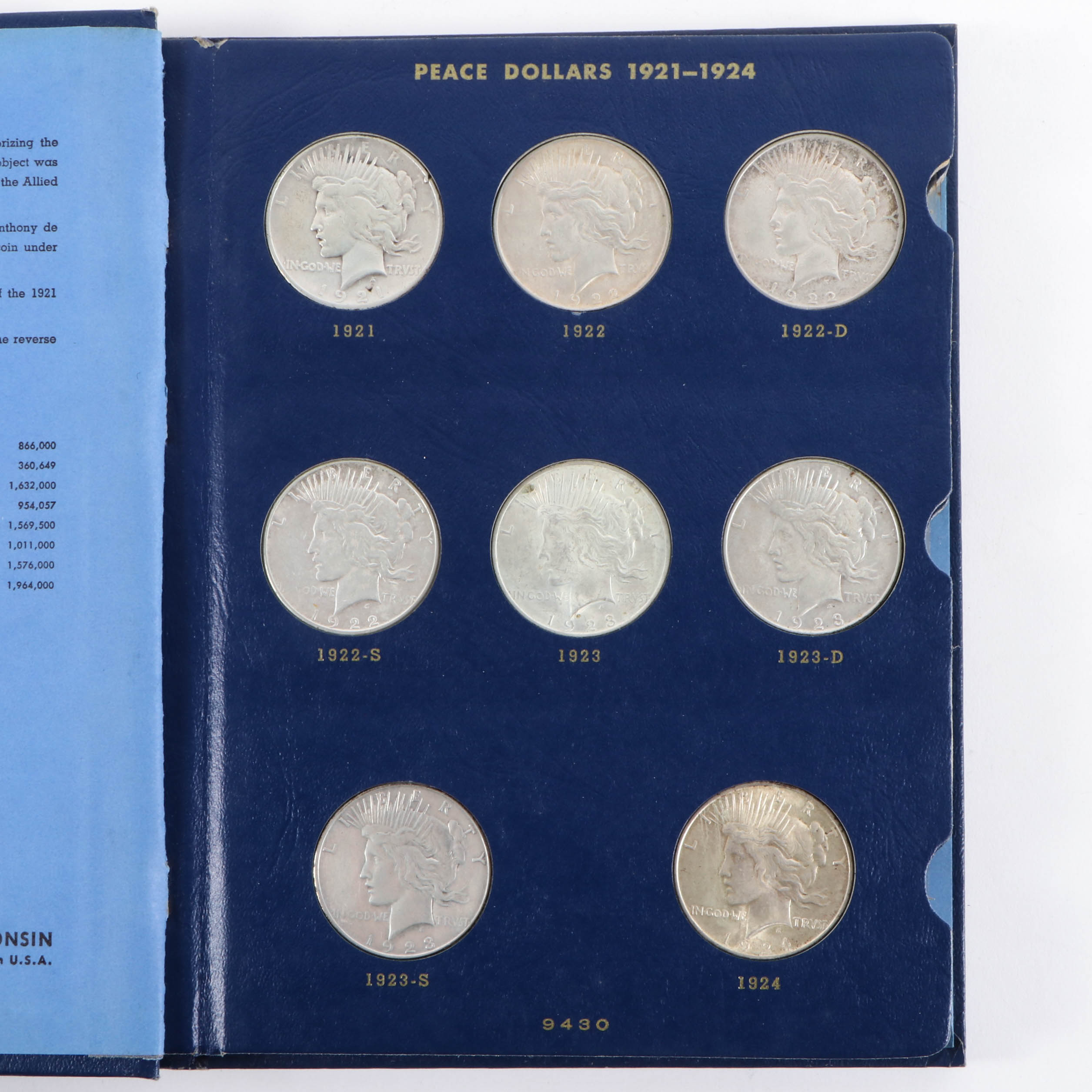 Complete Peace Silver Dollar Collection in Whitman Album, 1921–1935