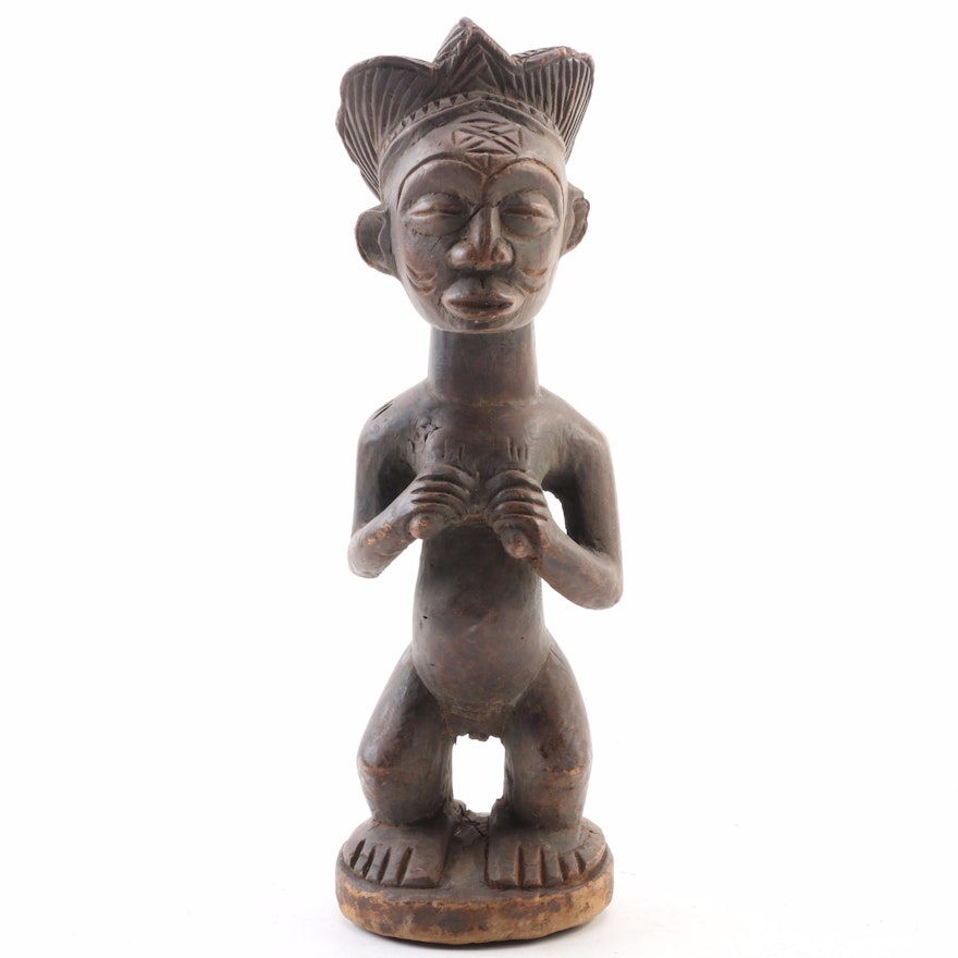 Luba Style Carved Wood Maternity Figure, 20th Century