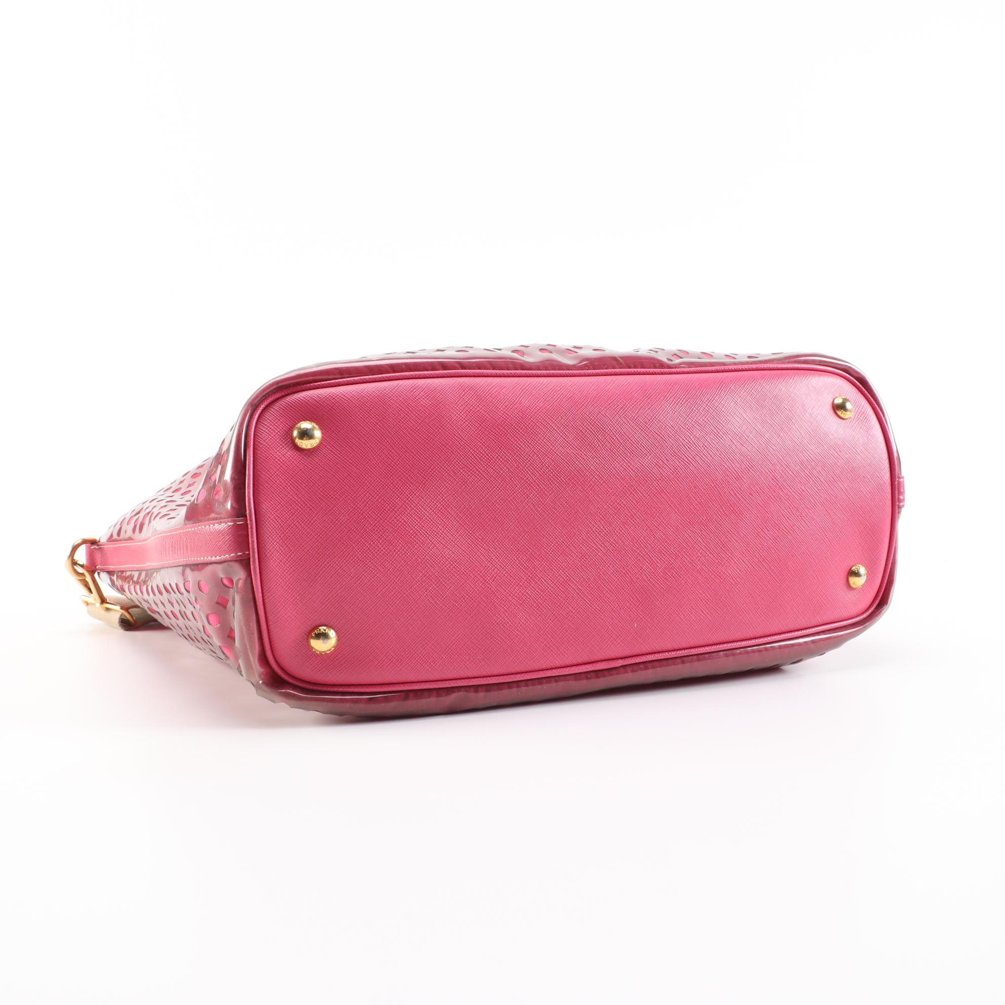 Prada Perforated Pink PVC, Nylon and Saffiano Leather Trimmed Two-Way Tote