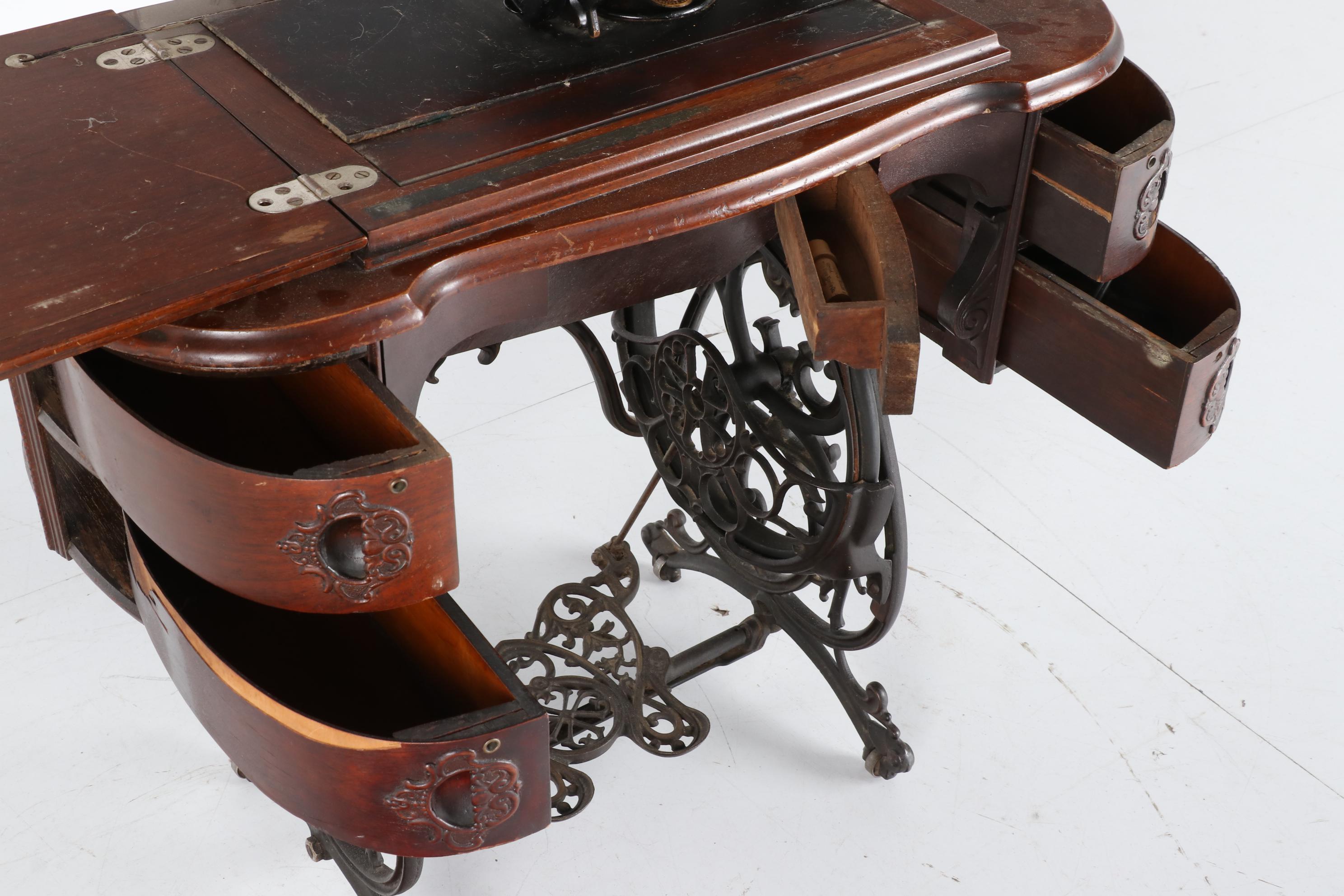 B. Eldredge Automatic Manual Sewing Machine and Cabinet, Antique