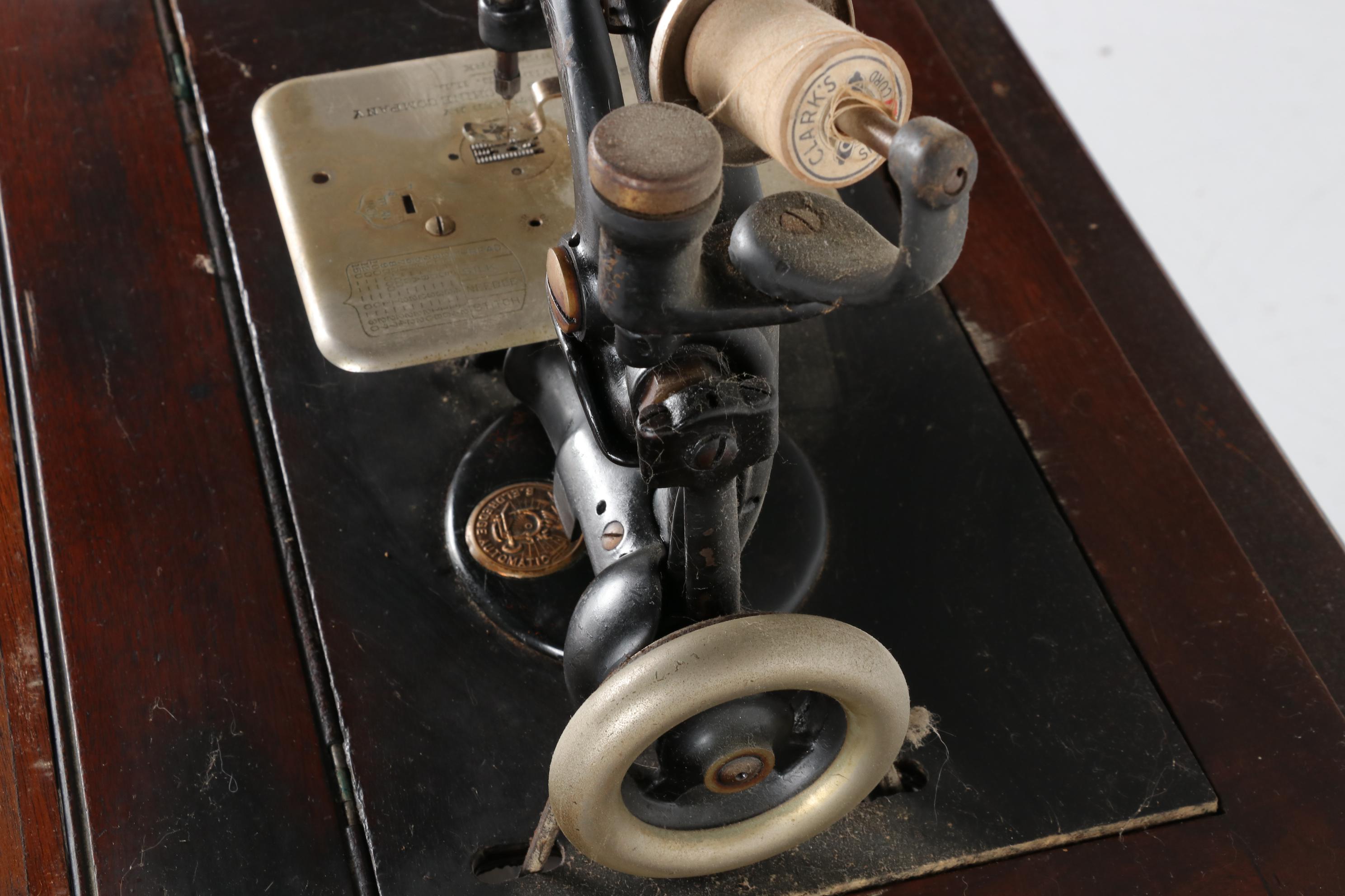 B. Eldredge Automatic Manual Sewing Machine and Cabinet, Antique
