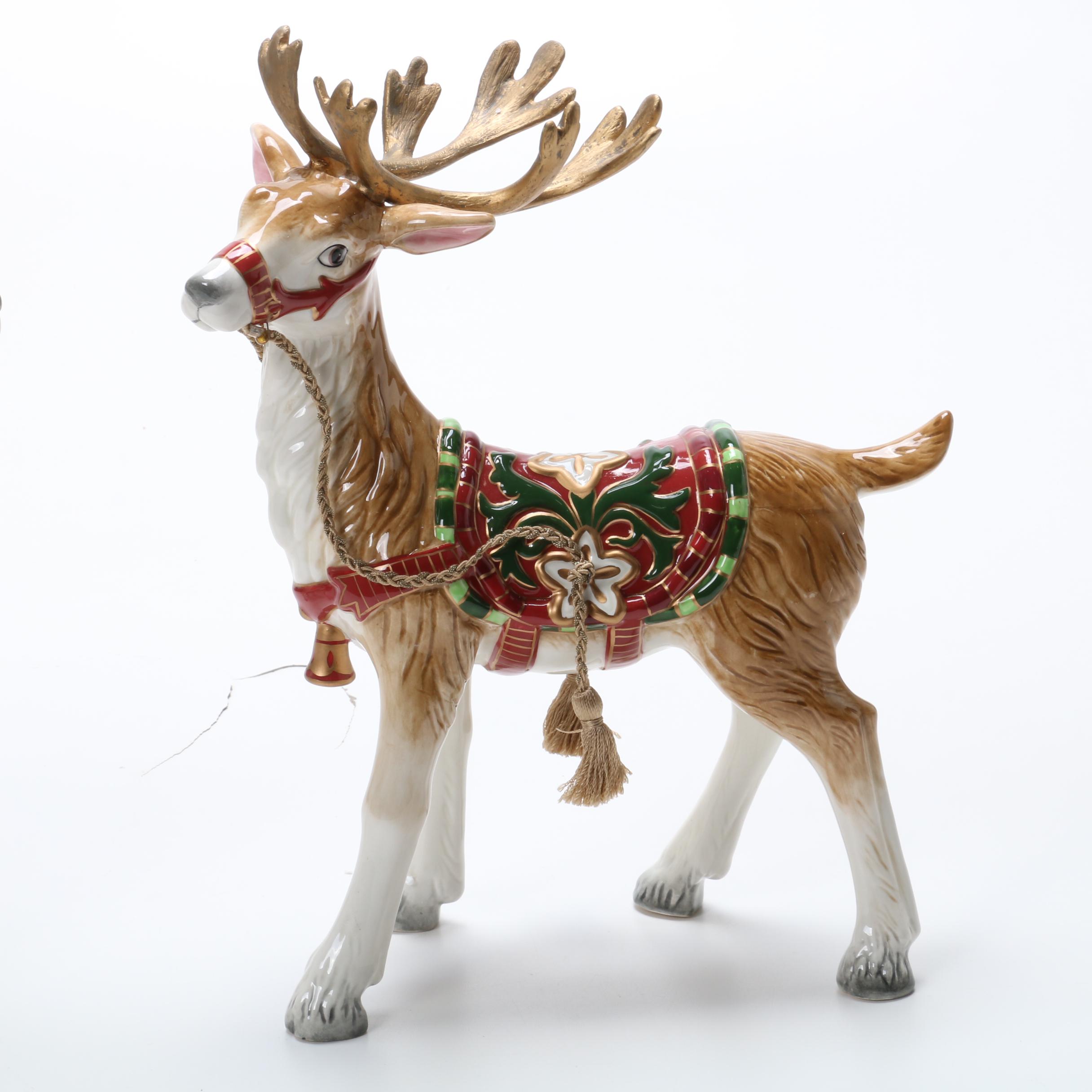 Fitz and Floyd "Christmas Tidings" Ceramic Reindeer Figurines