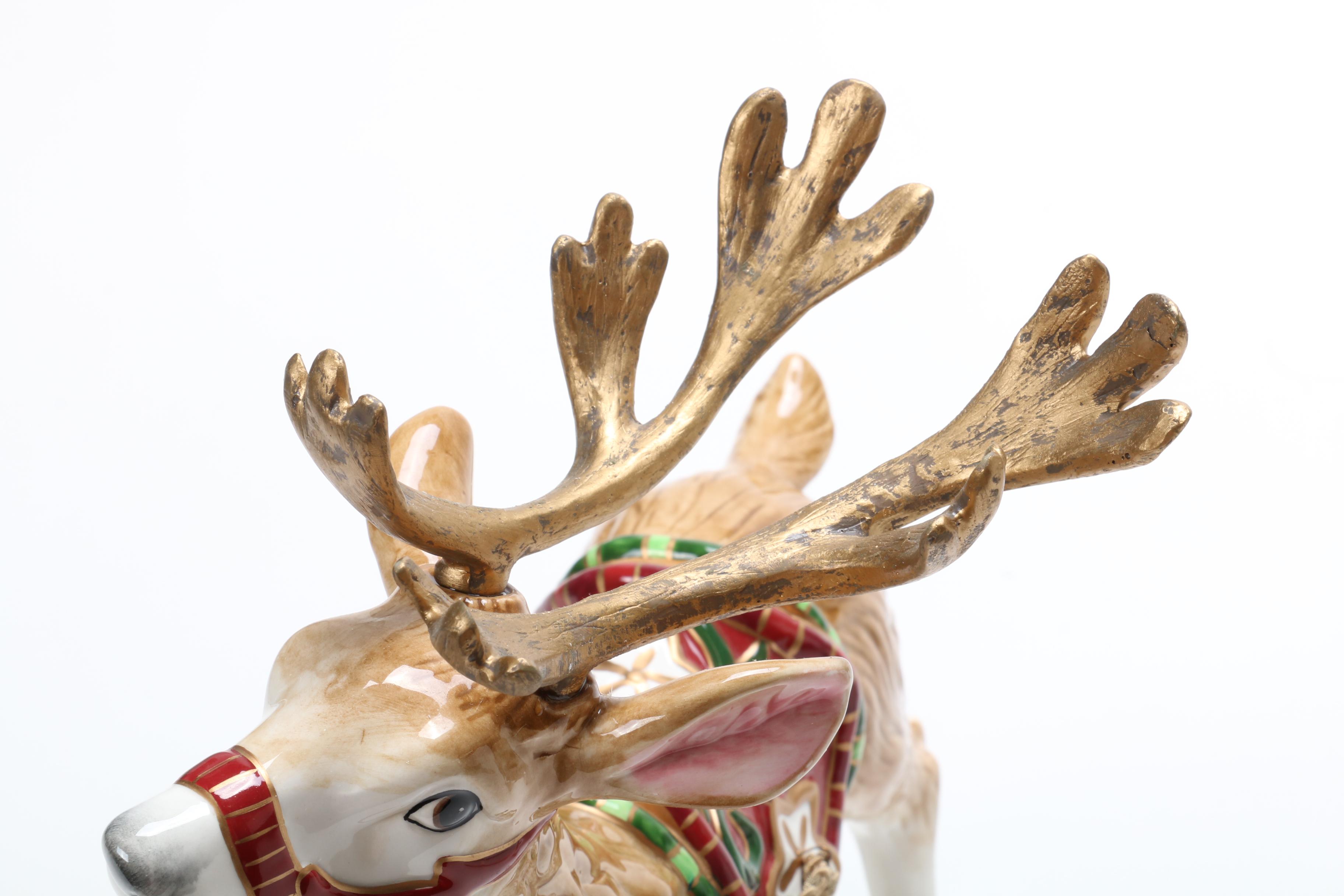 Fitz and Floyd "Christmas Tidings" Ceramic Reindeer Figurines