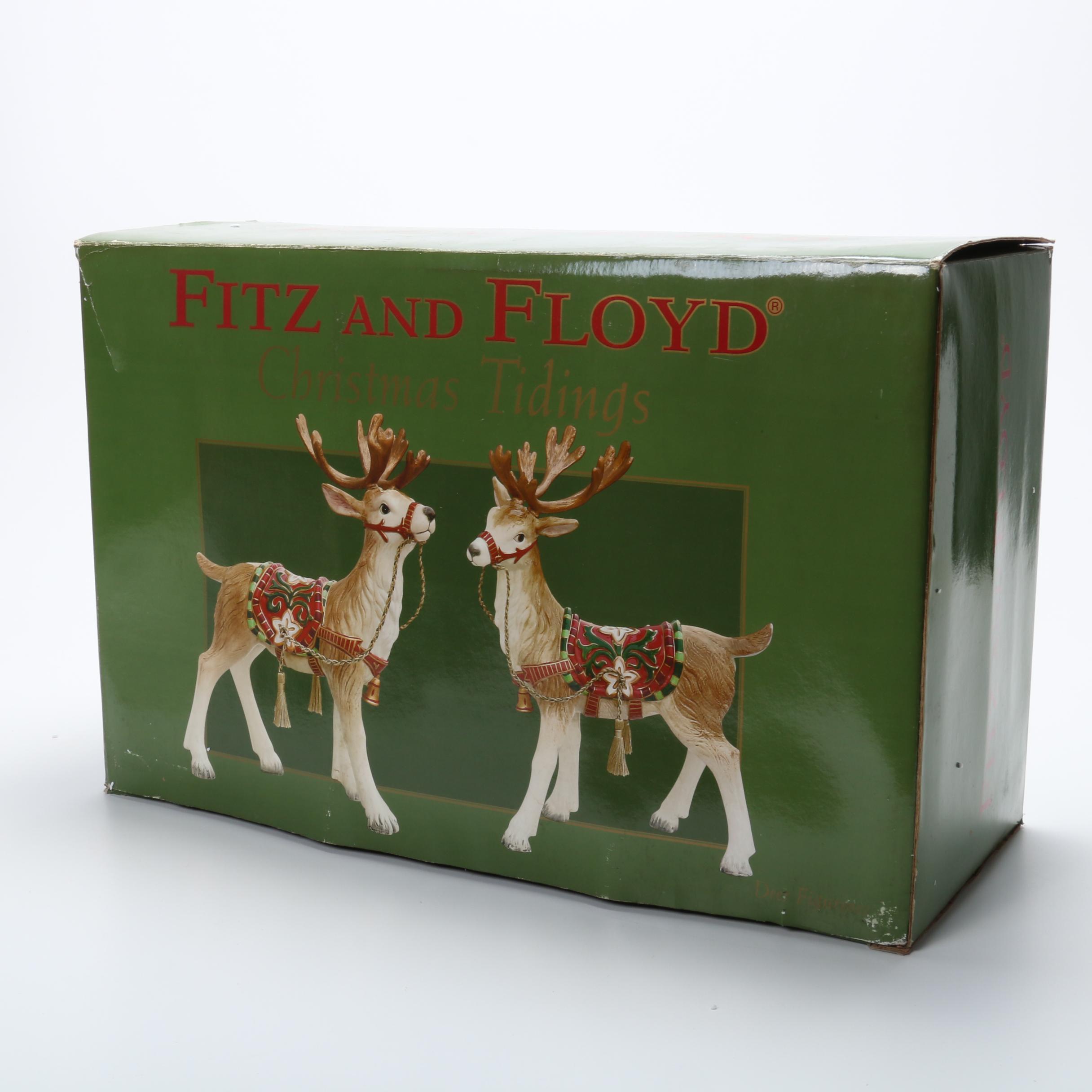 Fitz and Floyd "Christmas Tidings" Ceramic Reindeer Figurines