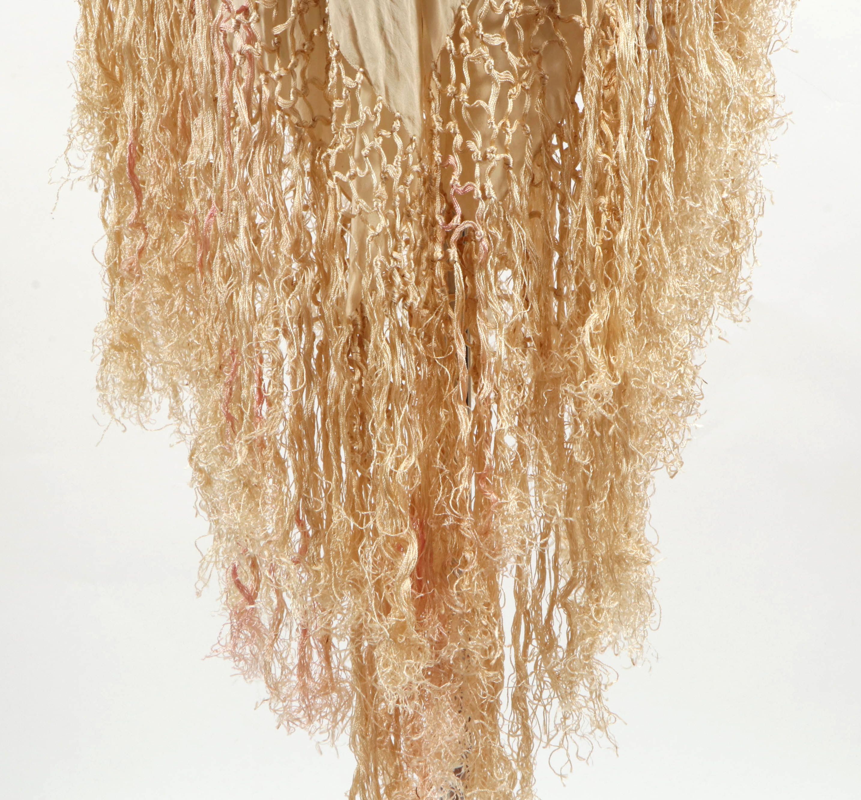 Floral Embroidered Cream Silk Piano Shawl, Early 20th Century
