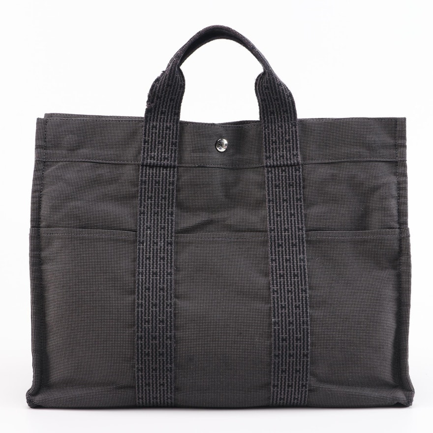 Hermès Herline MM Canvas Tote in Grey and Black