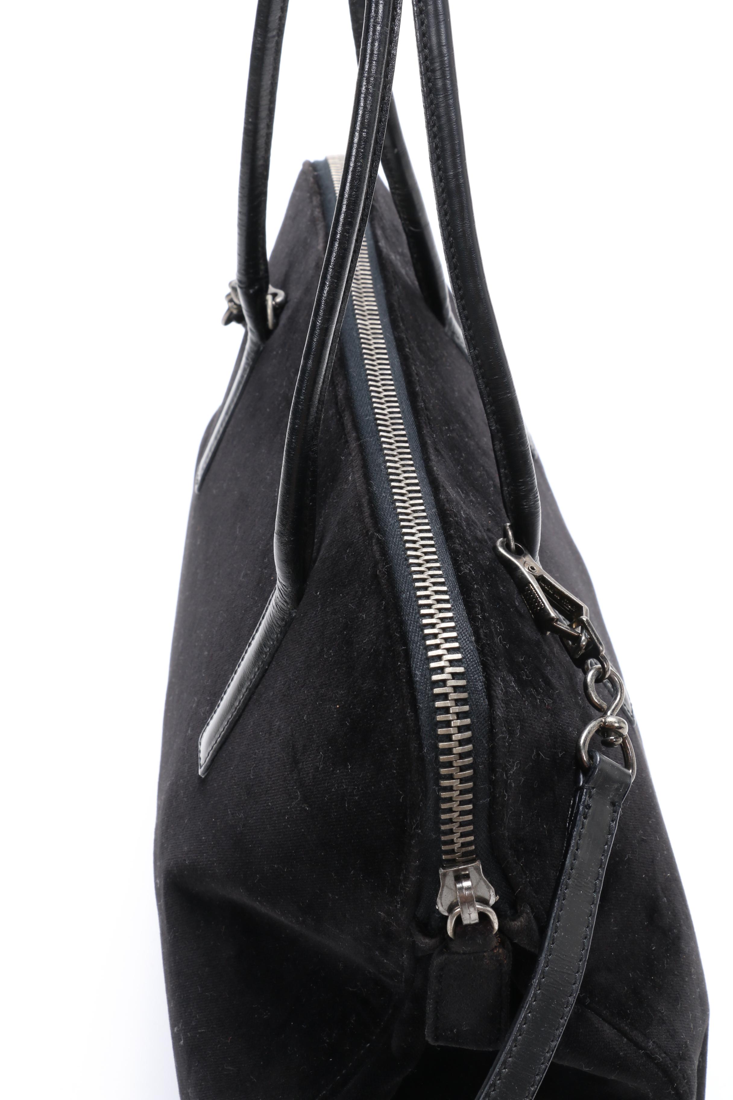 Prada Top Handle Two-Way Bag in Black Velvet and Leather