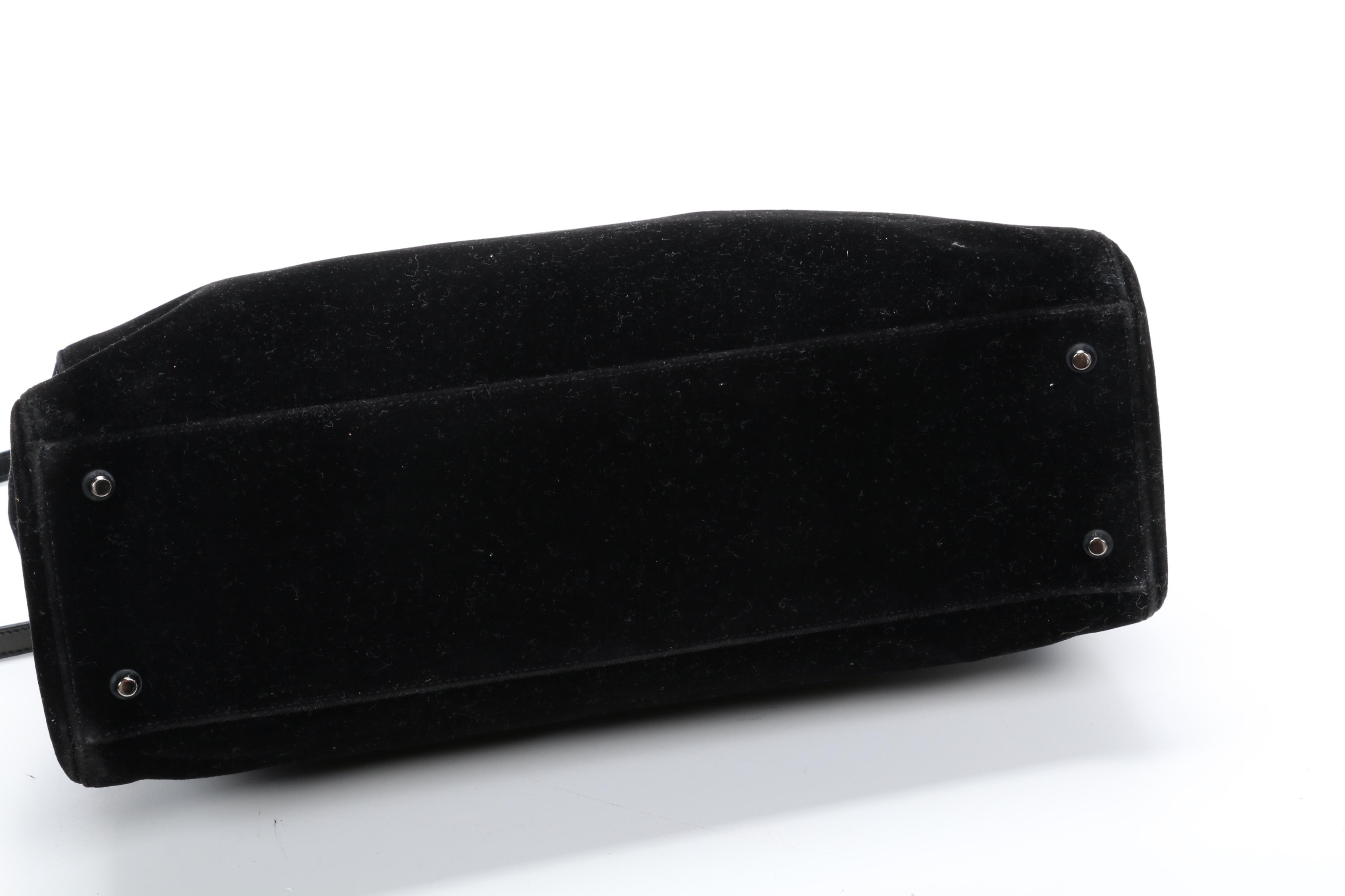 Prada Top Handle Two-Way Bag in Black Velvet and Leather