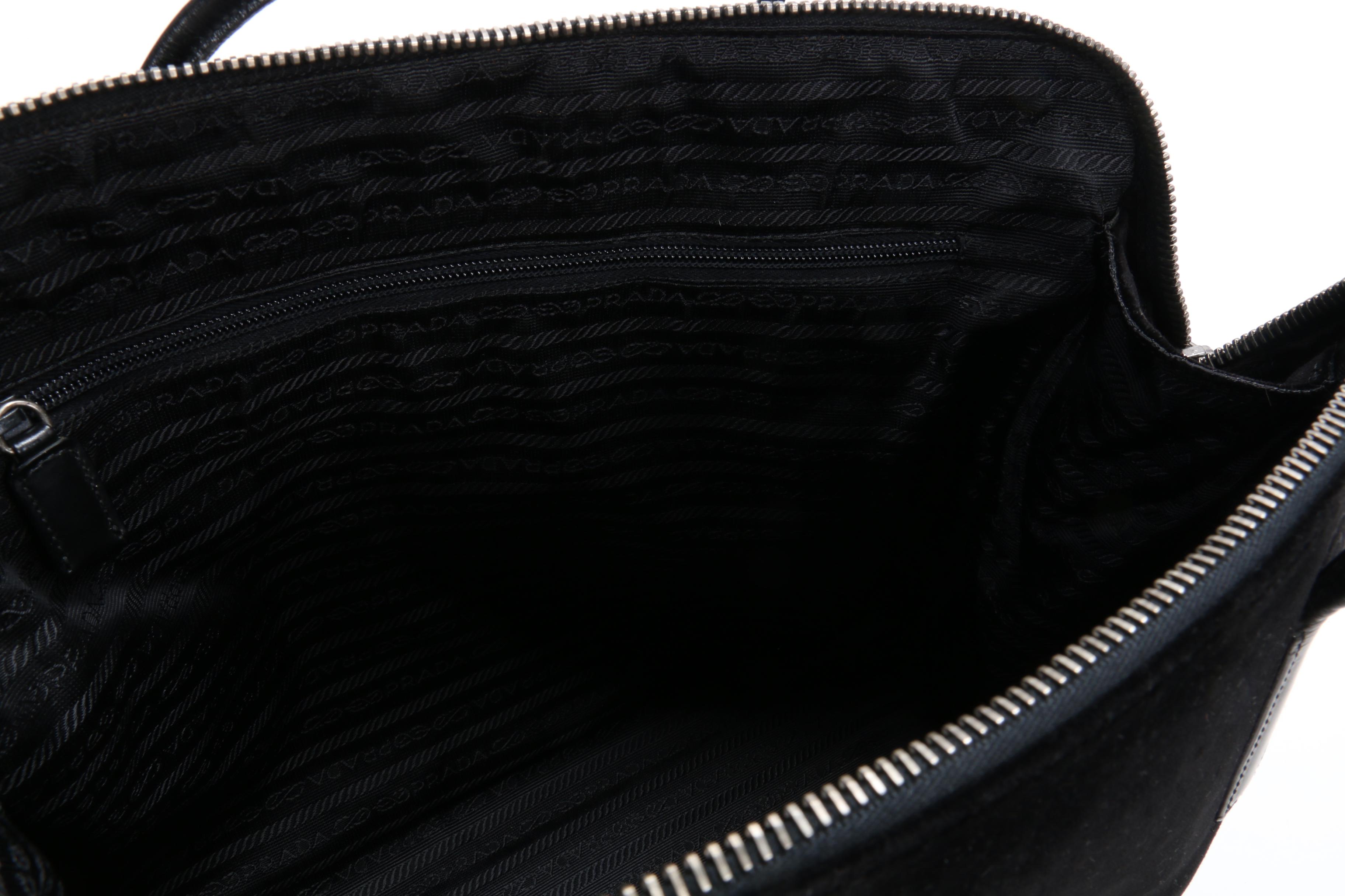 Prada Top Handle Two-Way Bag in Black Velvet and Leather