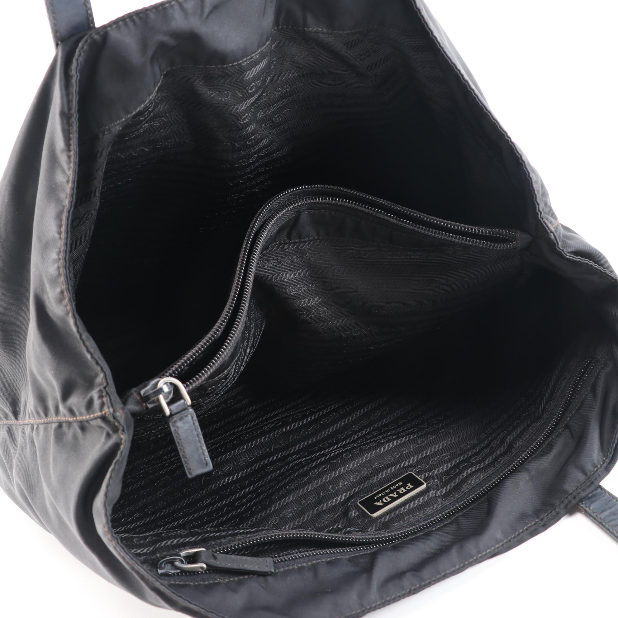 Prada Tessuto Nylon Tote Bag with Leather Straps in Black