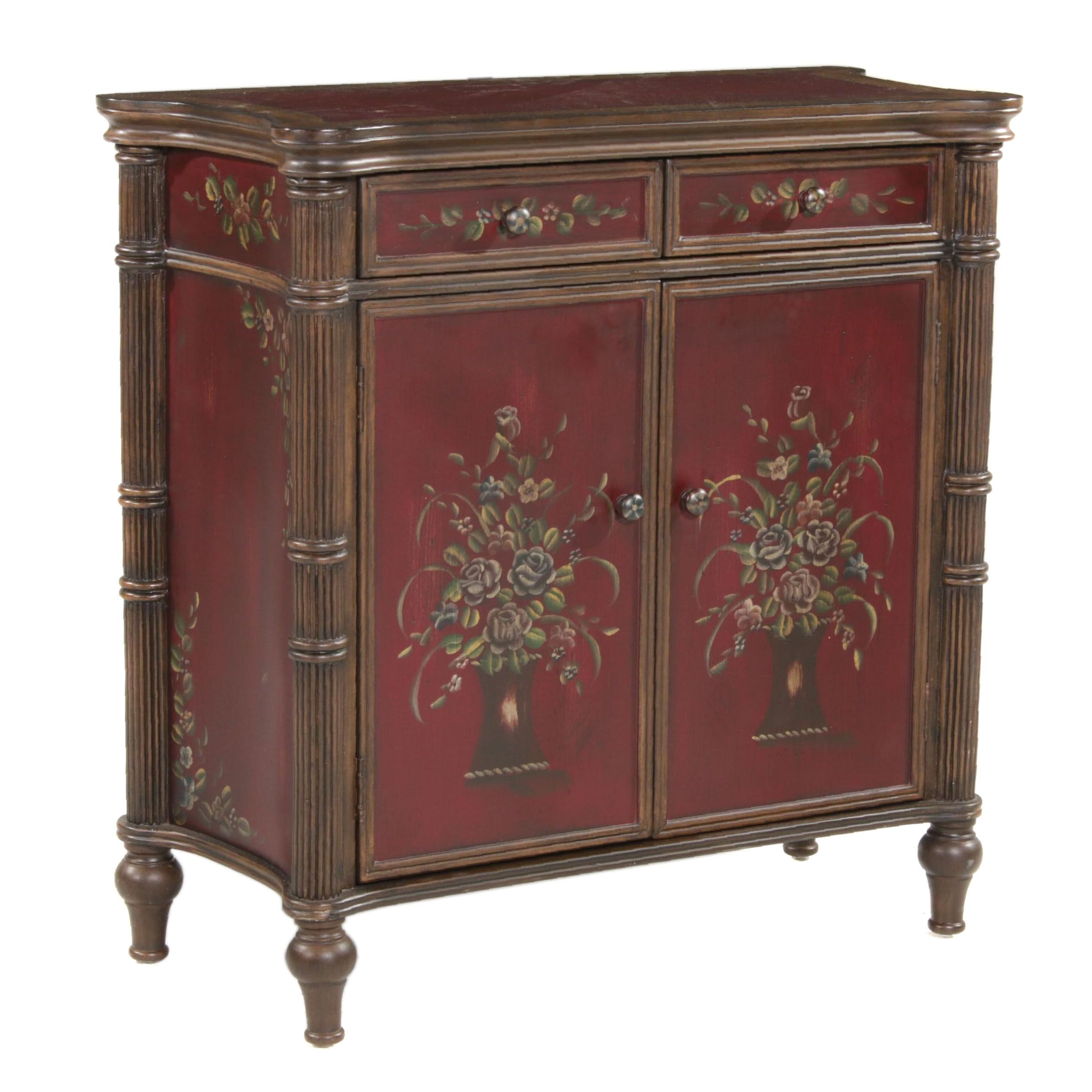 Directoire Style Floral Accented Side Cabinet, Contemporary
