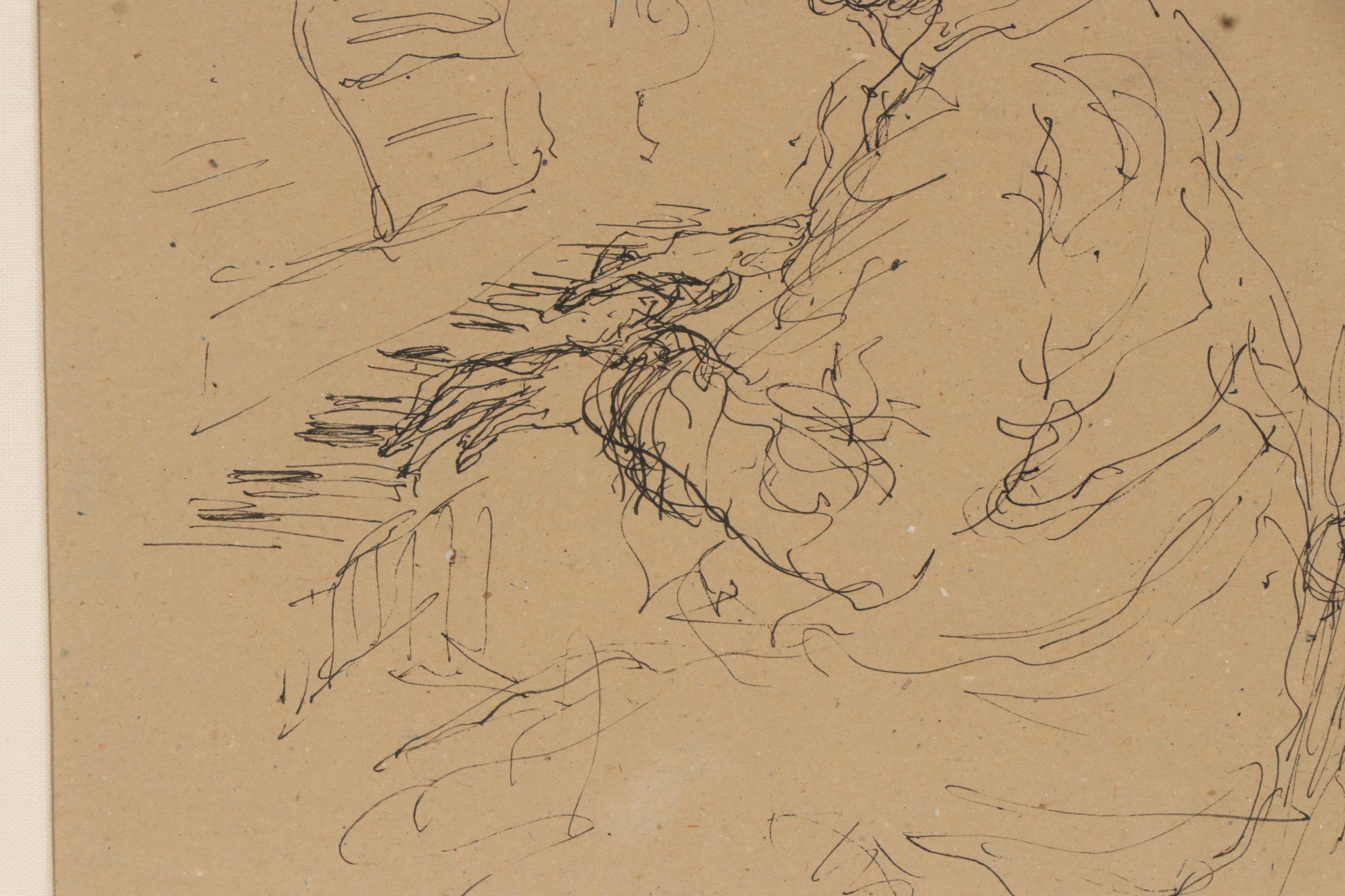 John Kuzich Ink Drawing "Woman Playing Piano"