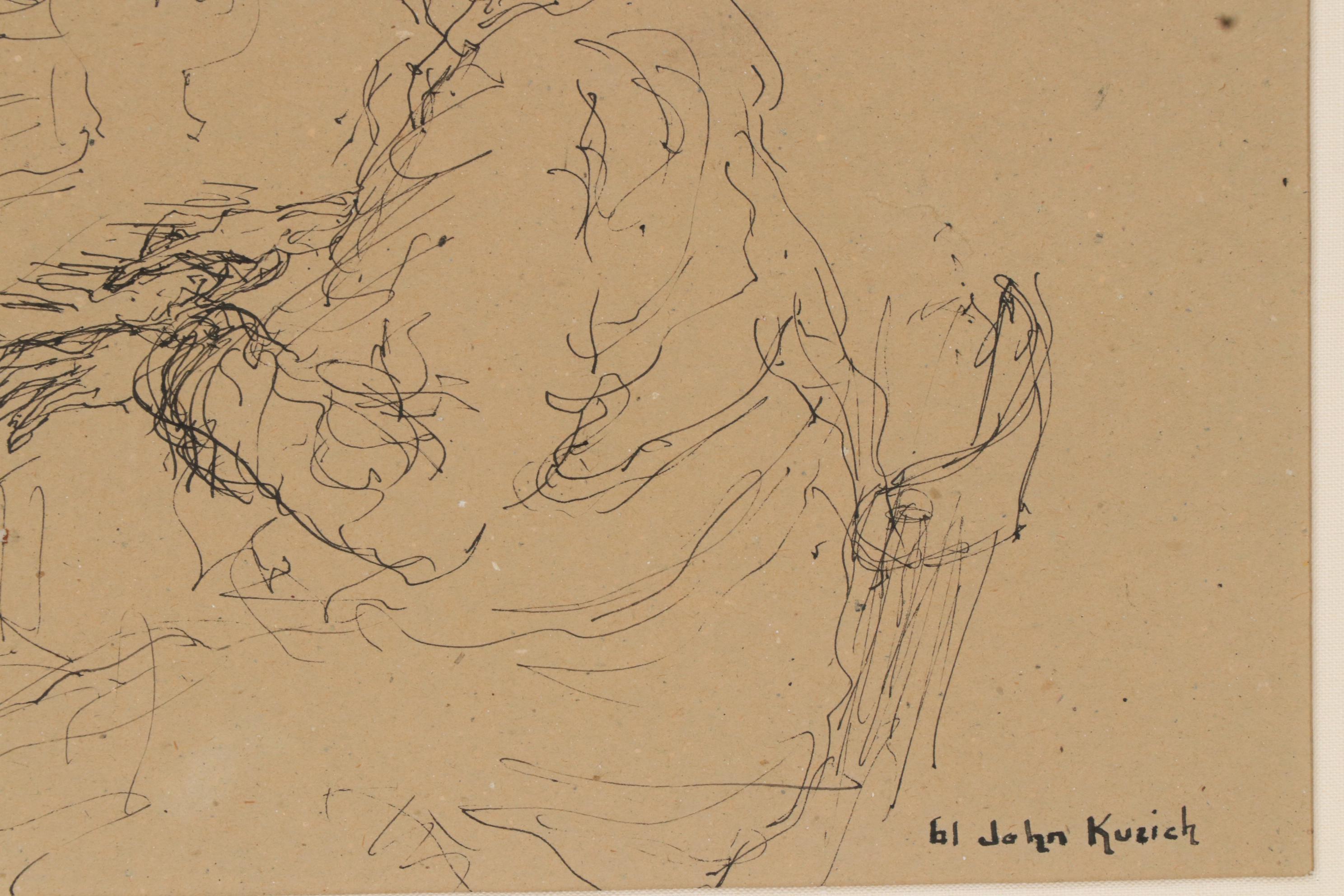 John Kuzich Ink Drawing "Woman Playing Piano"