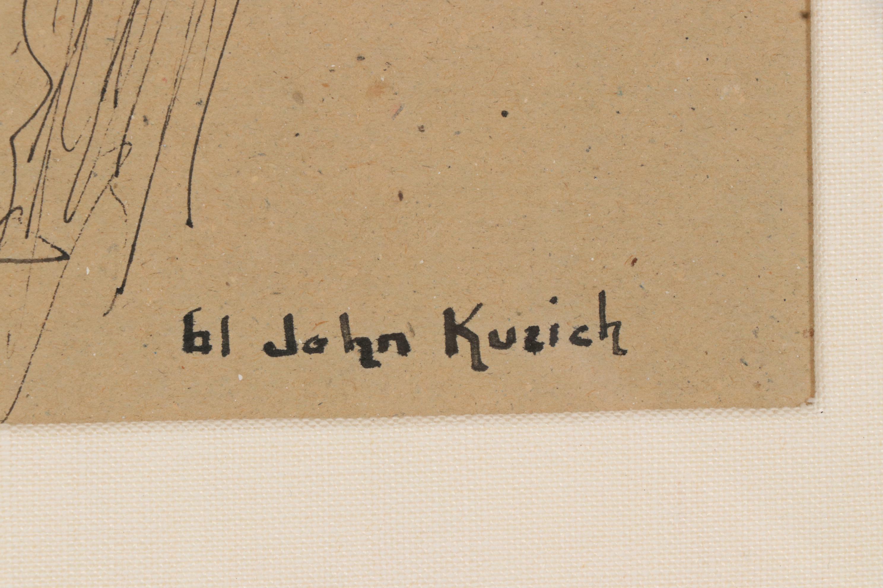 John Kuzich Ink Drawing "Woman Playing Piano"