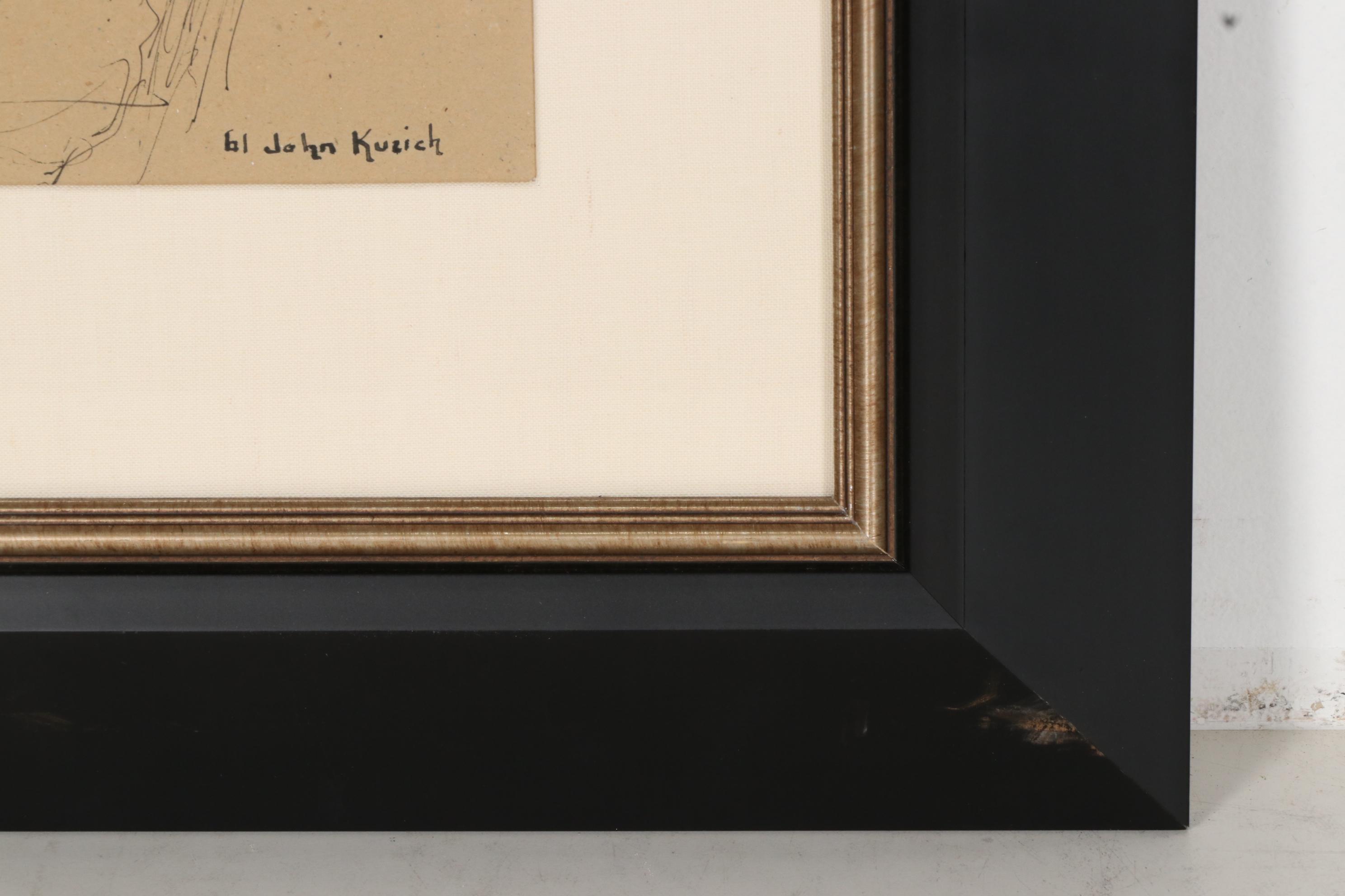 John Kuzich Ink Drawing "Woman Playing Piano"