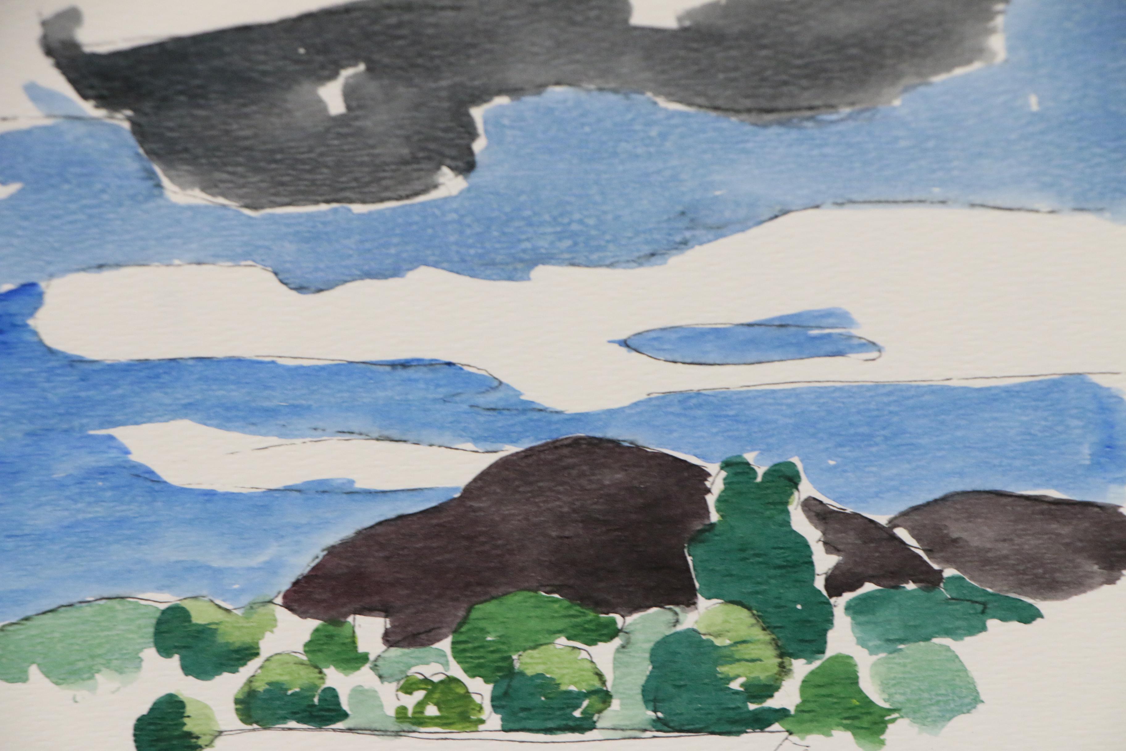 Robert Herrmann Harbor Scene Watercolor Painting, 1995