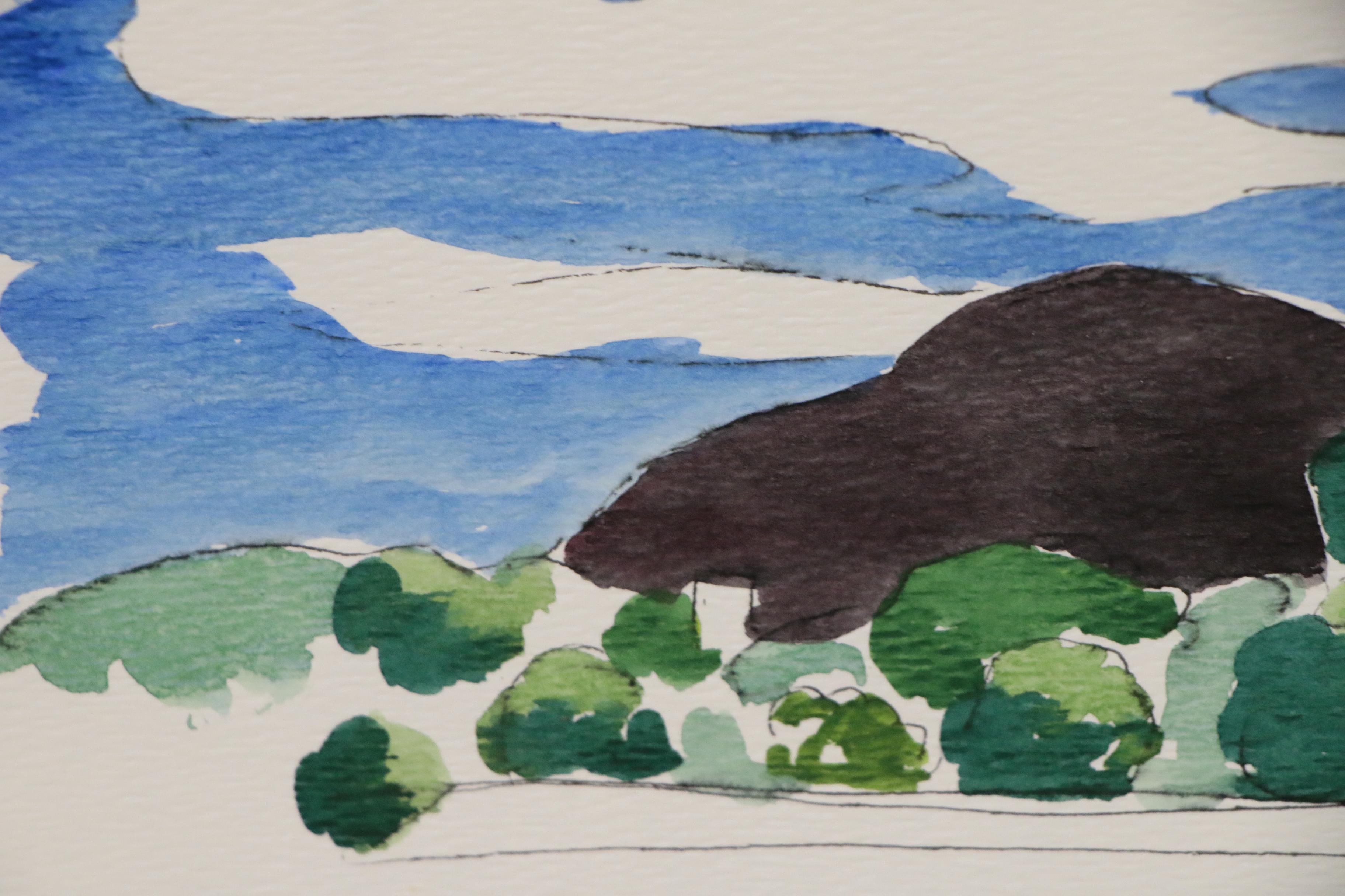 Robert Herrmann Harbor Scene Watercolor Painting, 1995