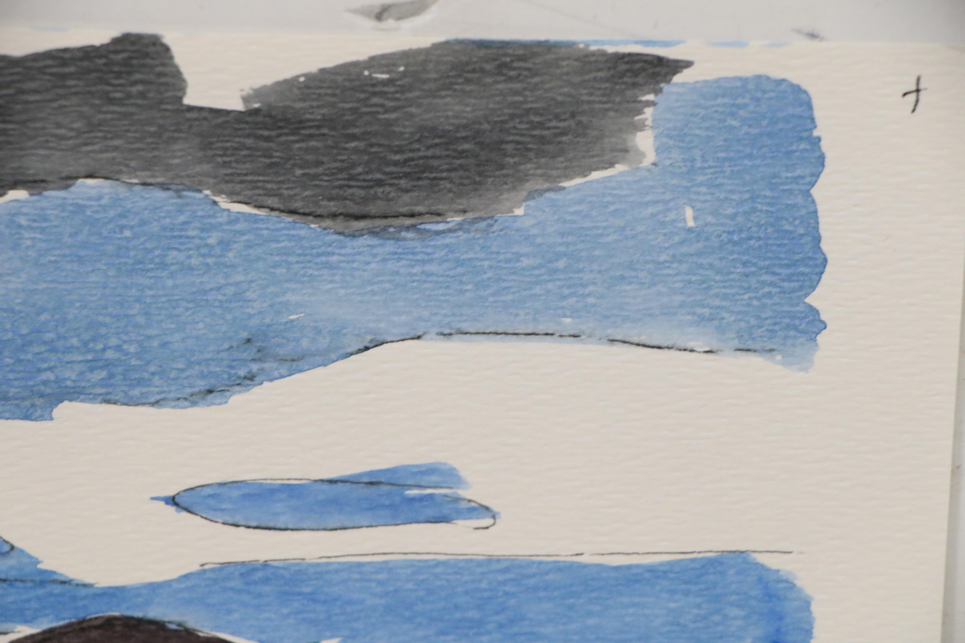 Robert Herrmann Harbor Scene Watercolor Painting, 1995