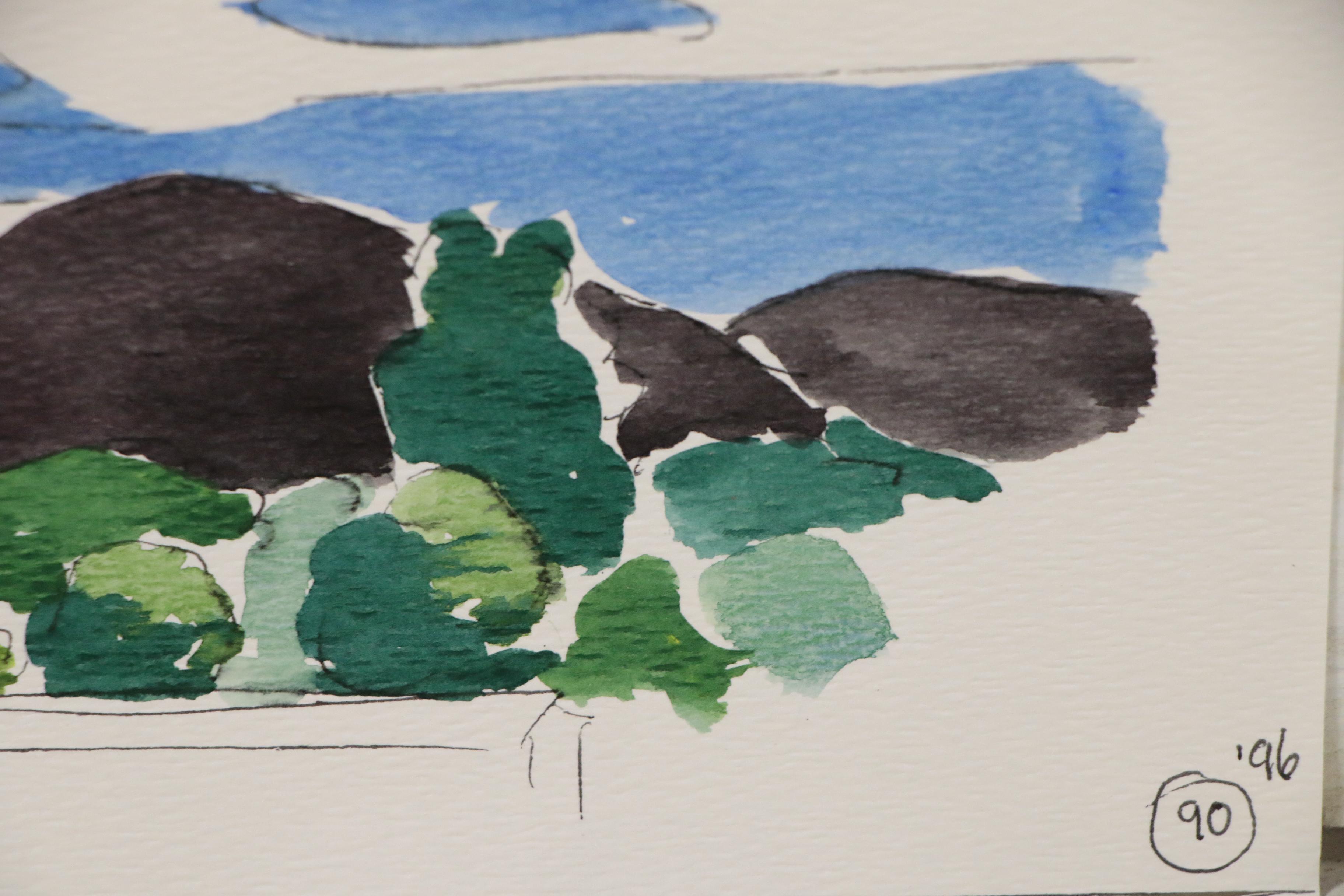 Robert Herrmann Harbor Scene Watercolor Painting, 1995