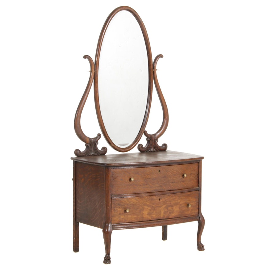 Victorian Quarter-Sawn Oak Dresser with Mirror, Late 19th to Early 20th Century