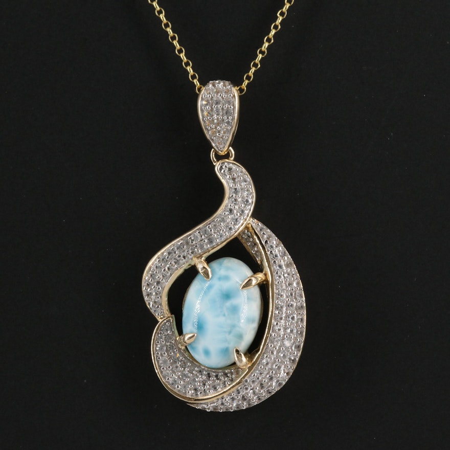 Sterling Silver Larimar and Sapphire Necklace