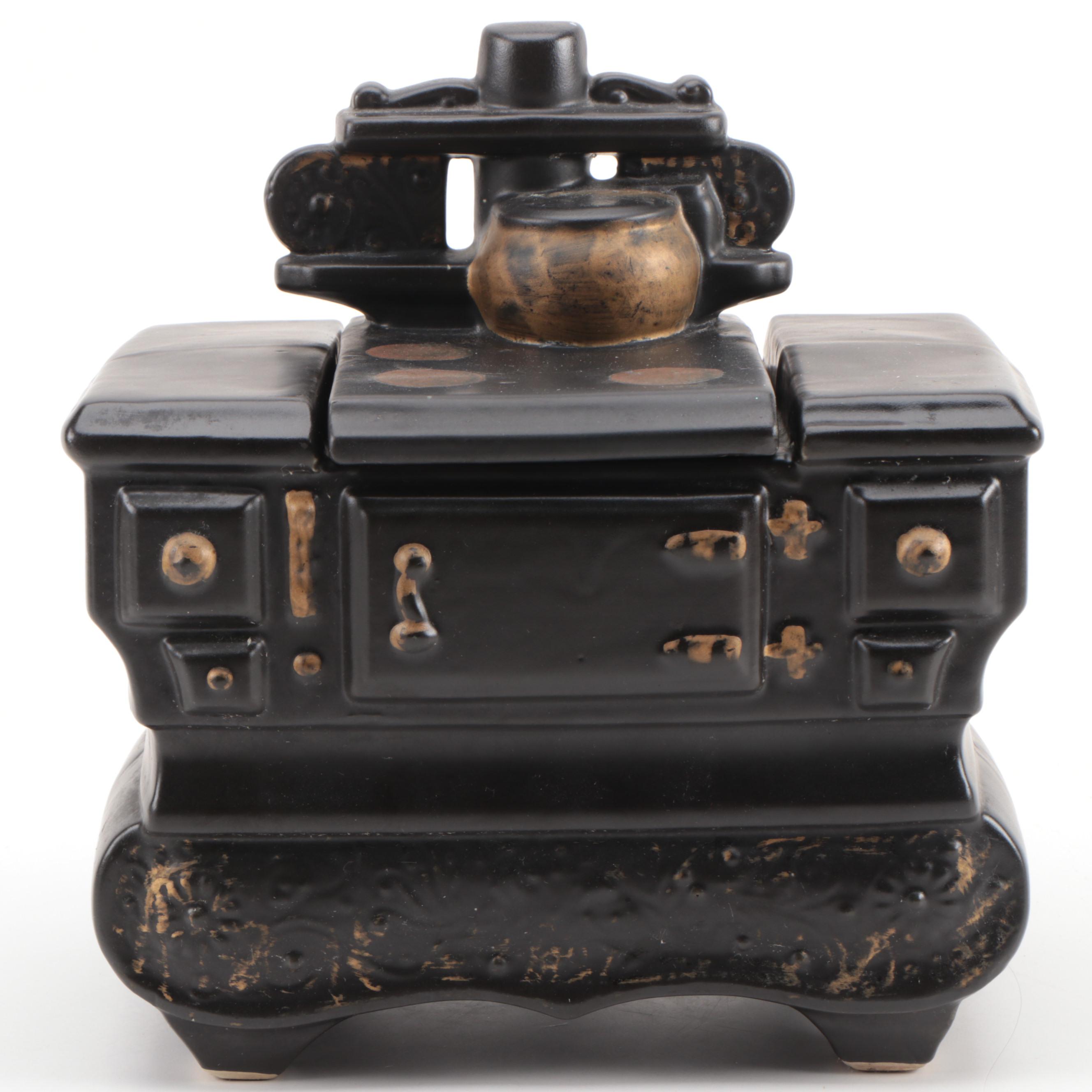 McCoy Ceramic Black Cook Stove Cookie Jar, Mid-20th Century