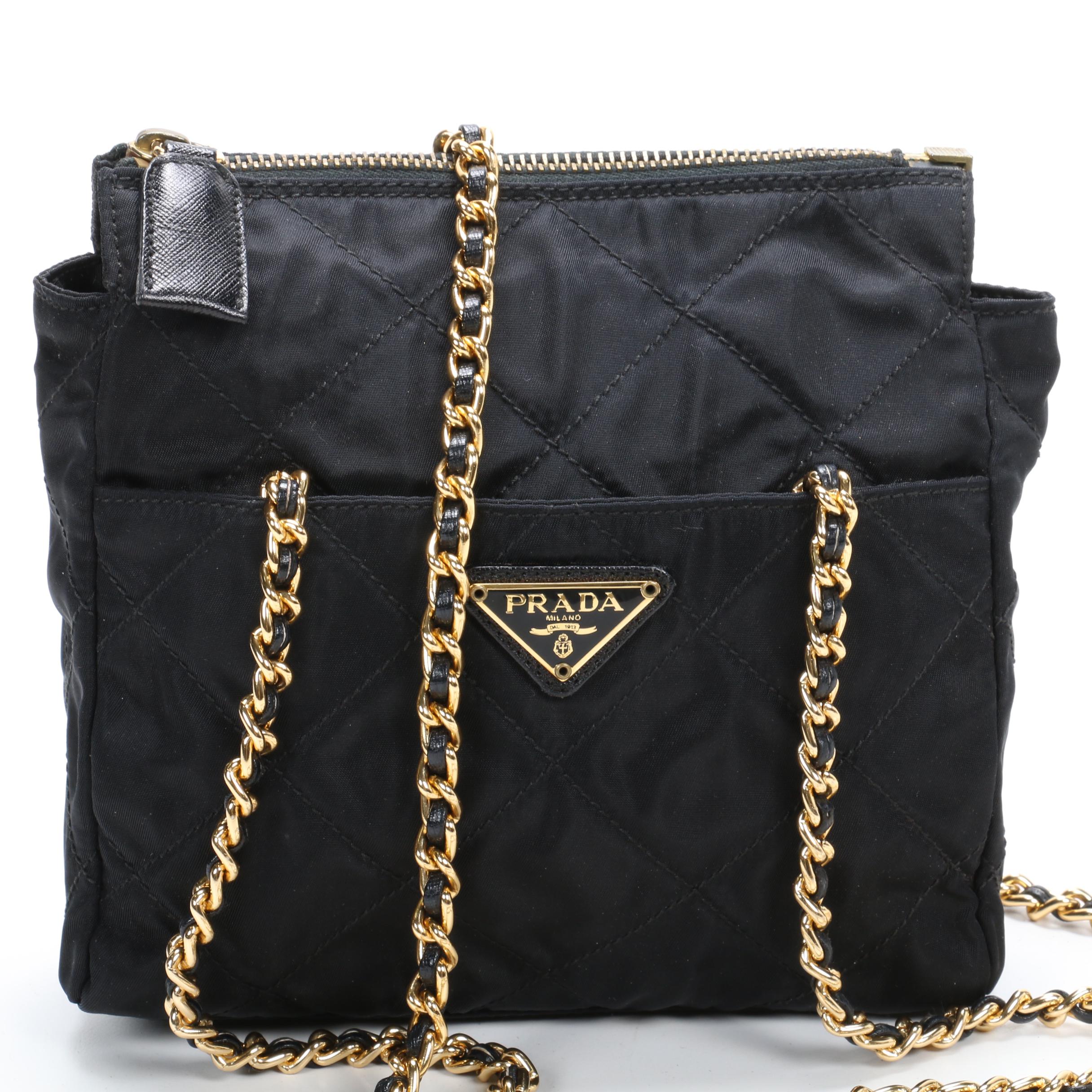 Prada Chain Strap Shoulder Bag in Black Tessuto Nylon