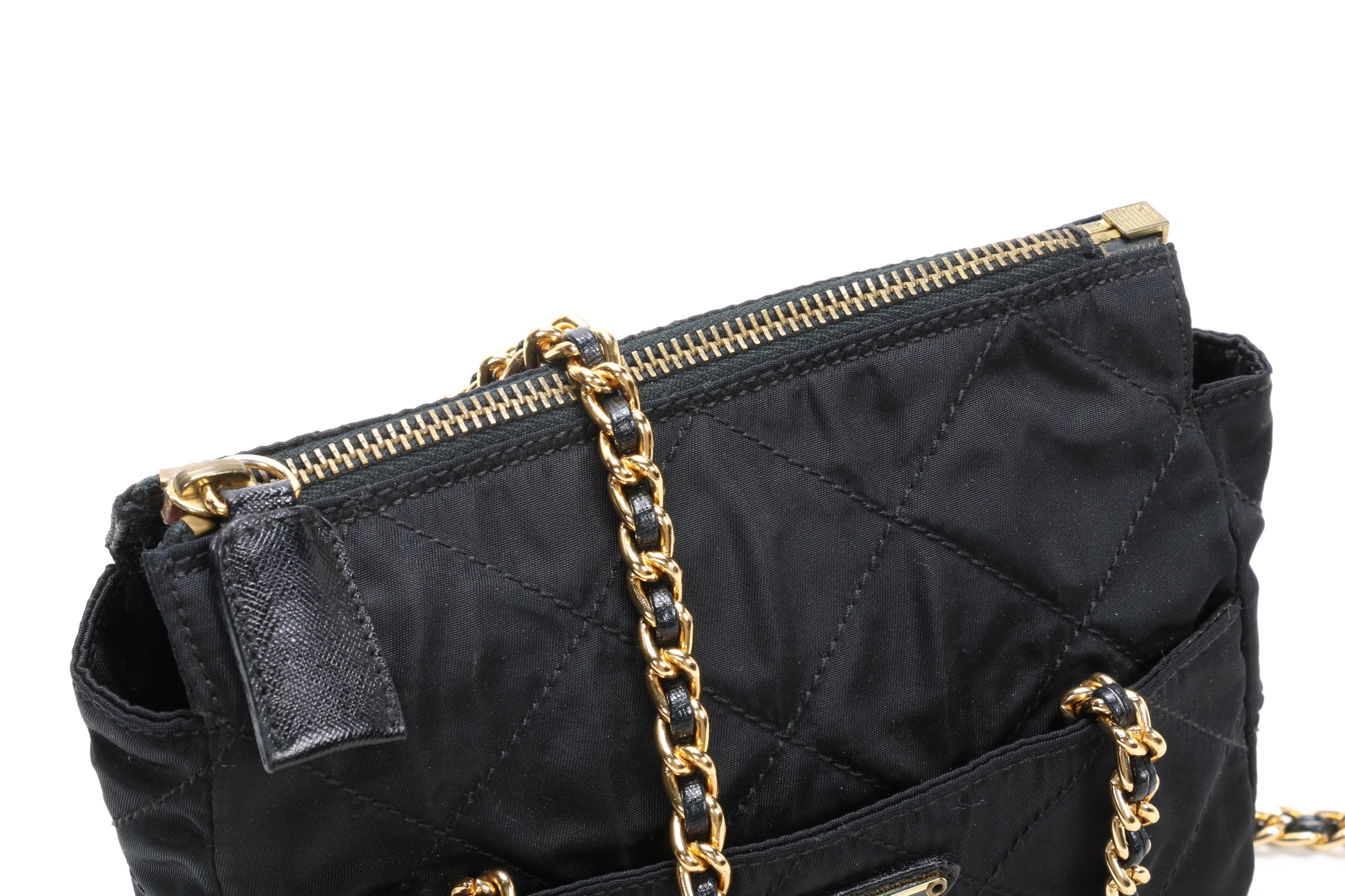 Prada Chain Strap Shoulder Bag in Black Tessuto Nylon