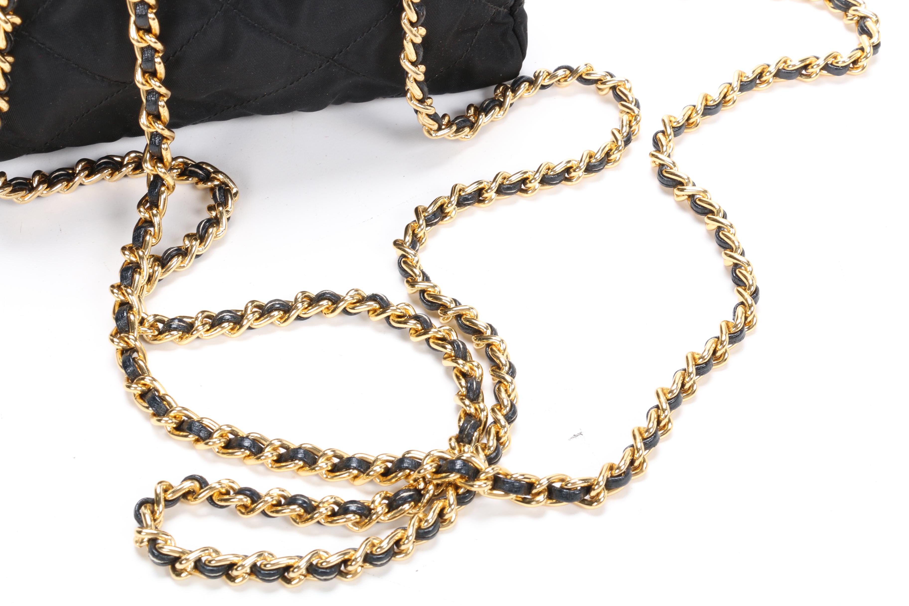 Prada Chain Strap Shoulder Bag in Black Tessuto Nylon