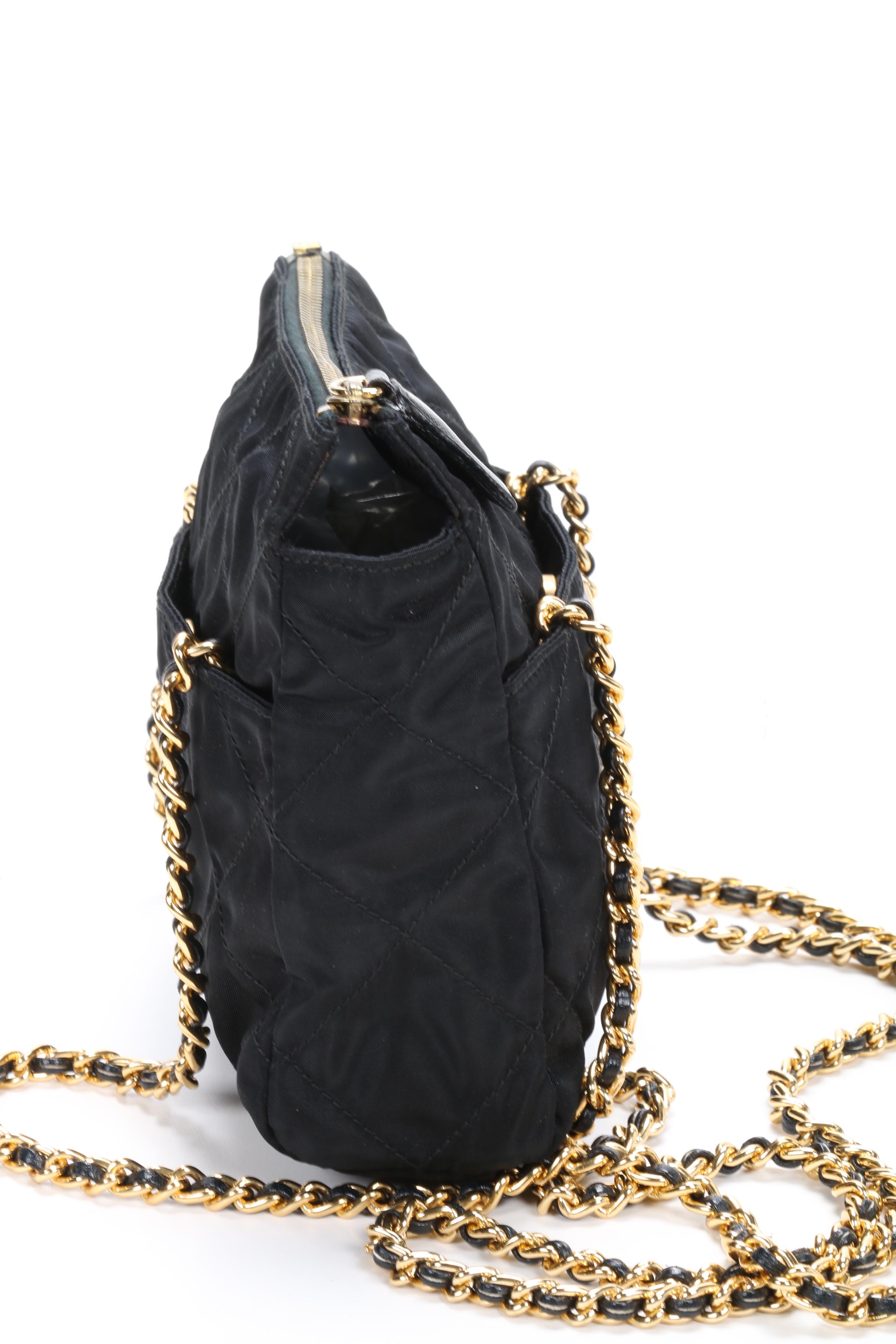 Prada Chain Strap Shoulder Bag in Black Tessuto Nylon