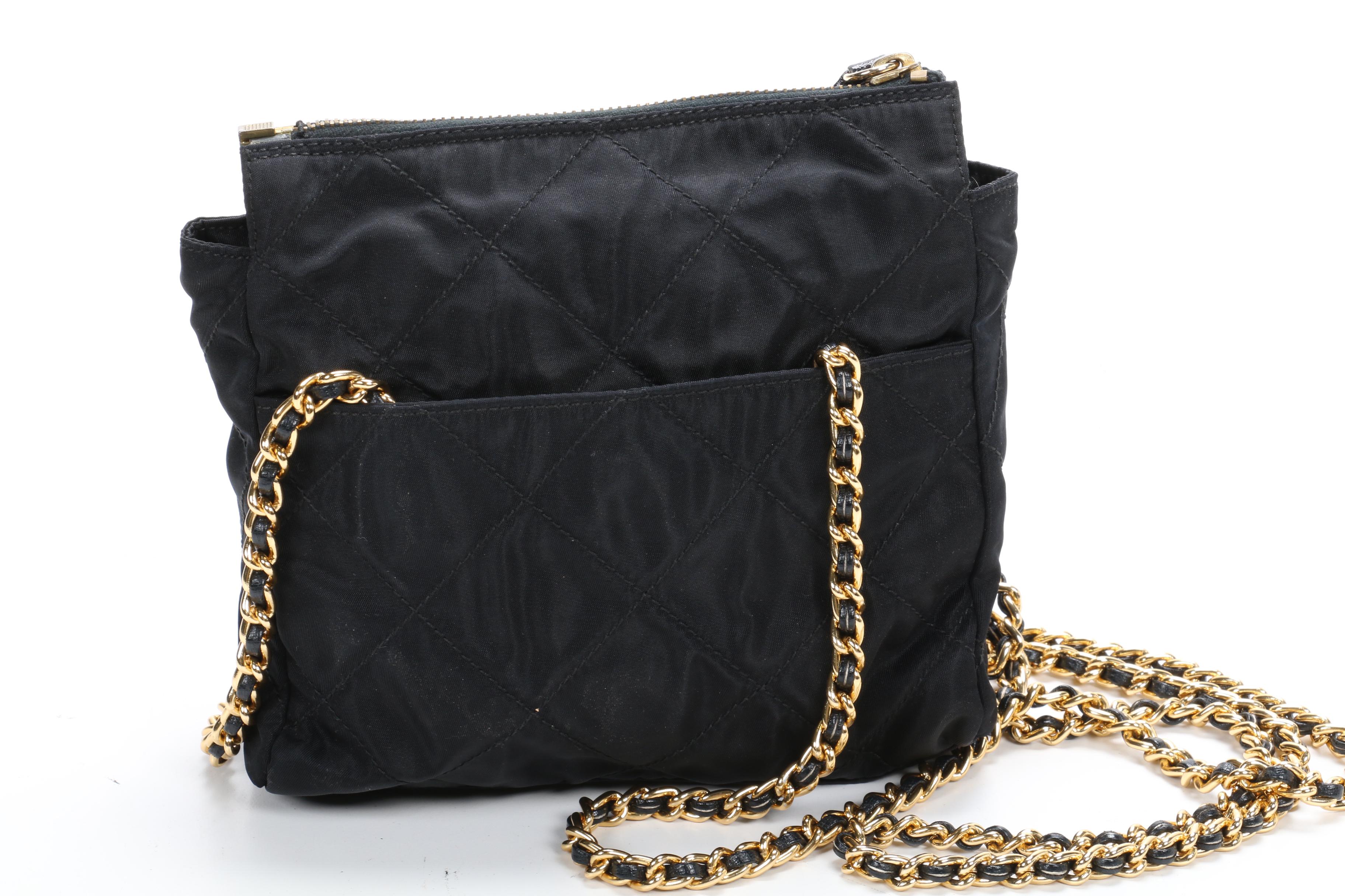 Prada Chain Strap Shoulder Bag in Black Tessuto Nylon