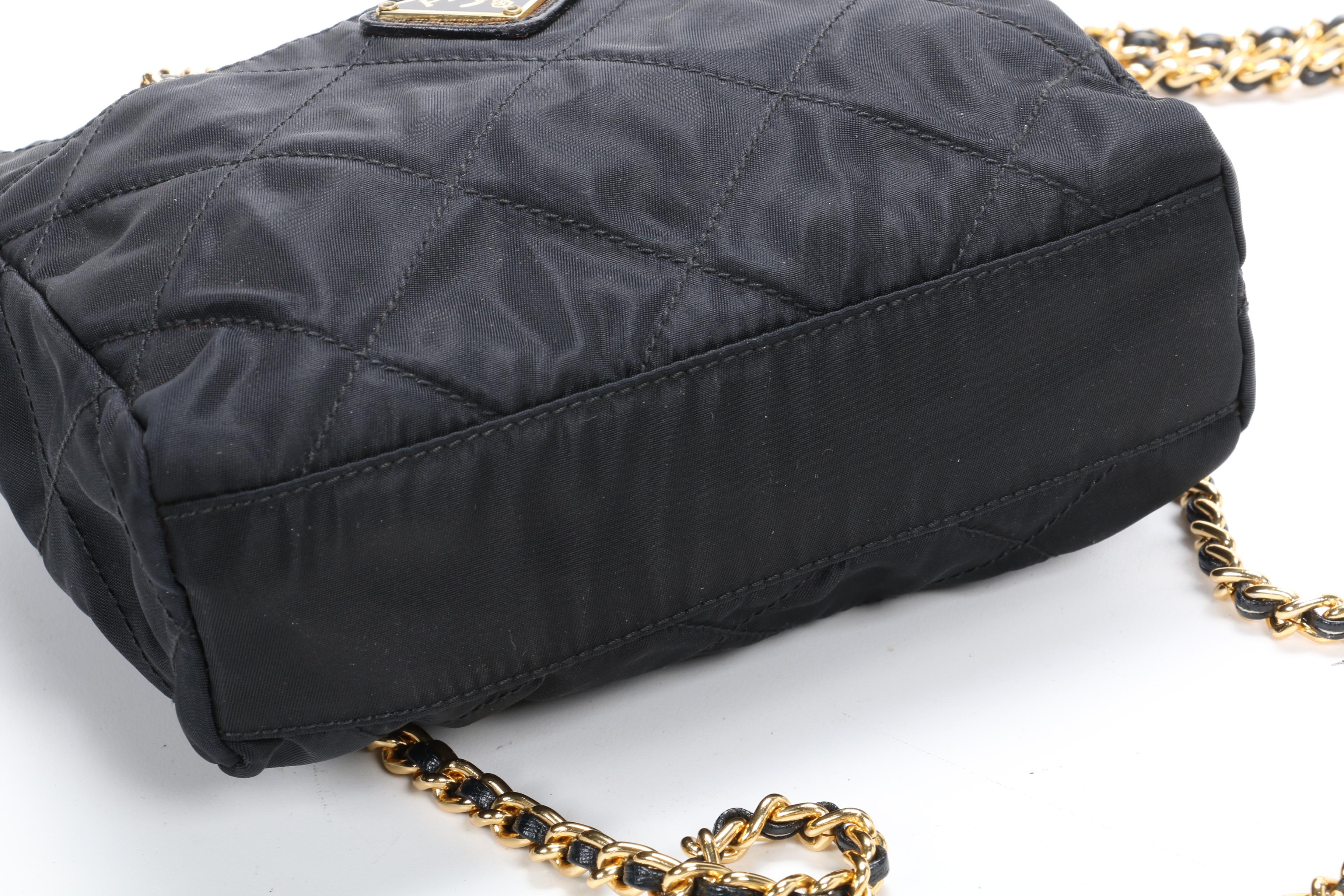 Prada Chain Strap Shoulder Bag in Black Tessuto Nylon