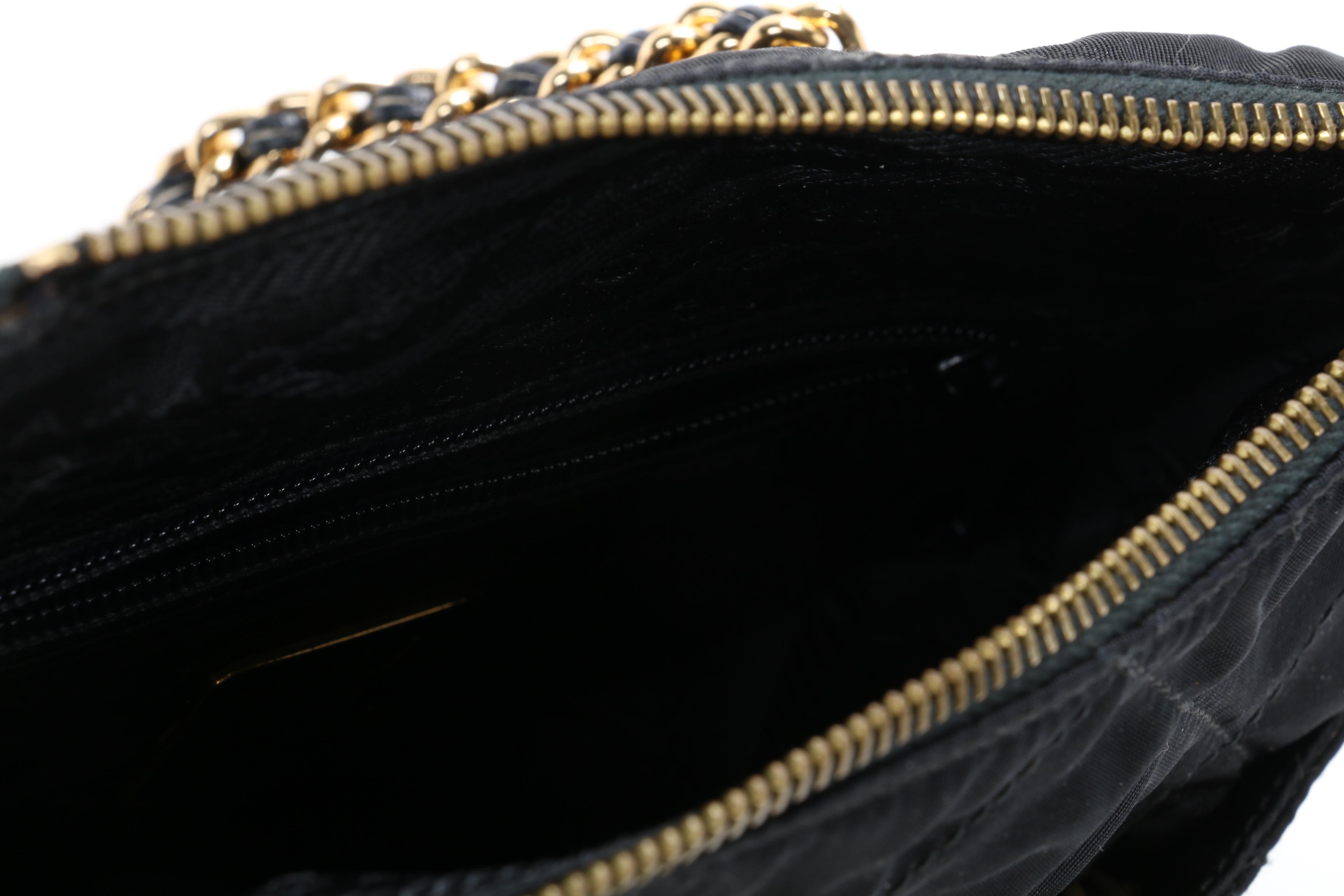 Prada Chain Strap Shoulder Bag in Black Tessuto Nylon