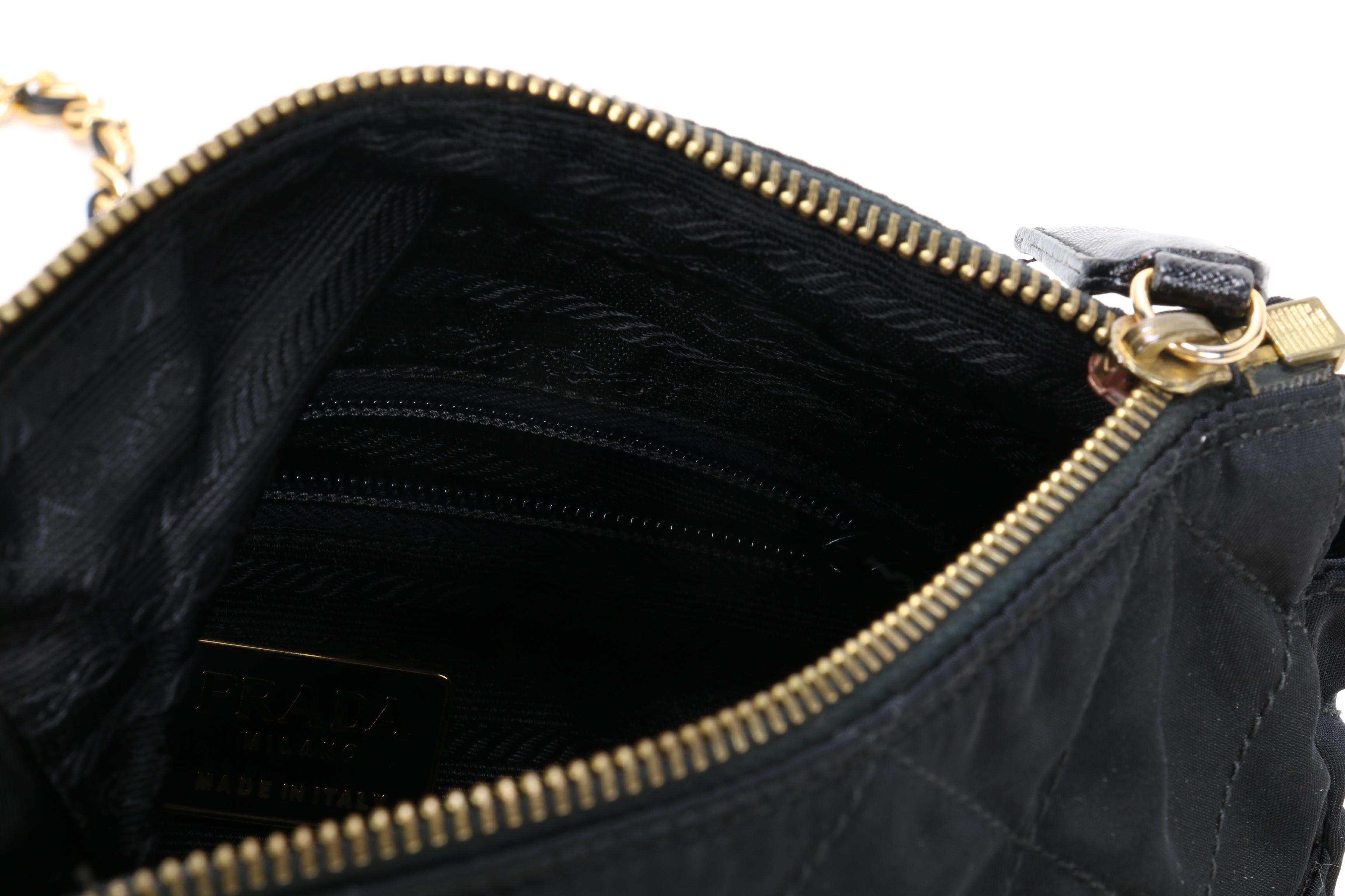 Prada Chain Strap Shoulder Bag in Black Tessuto Nylon