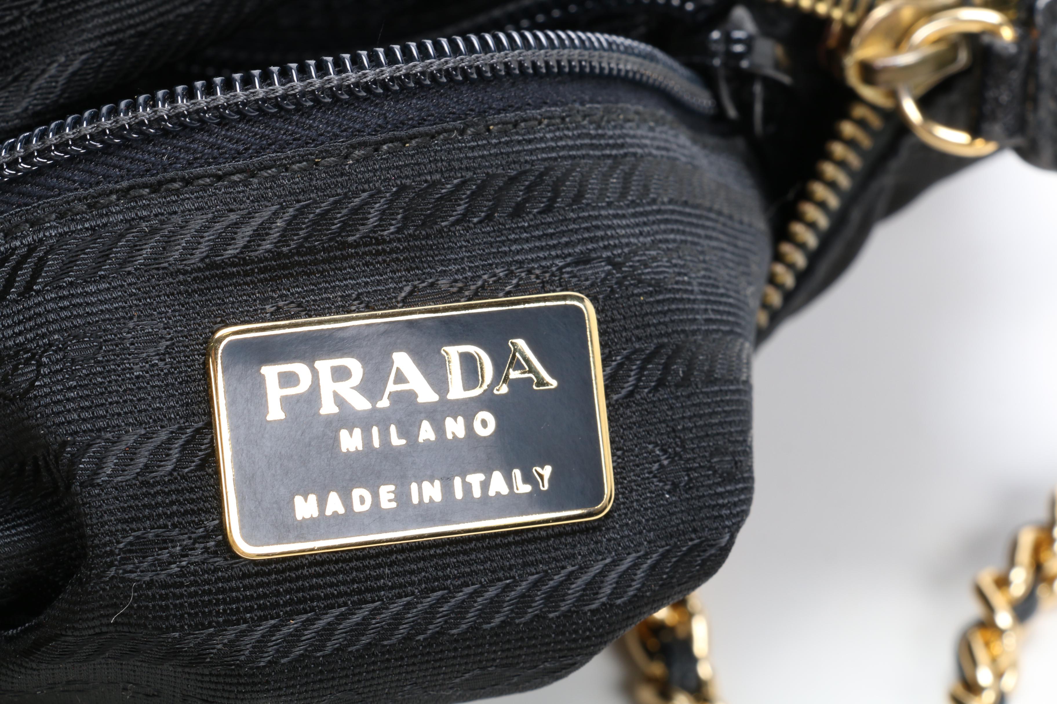 Prada Chain Strap Shoulder Bag in Black Tessuto Nylon