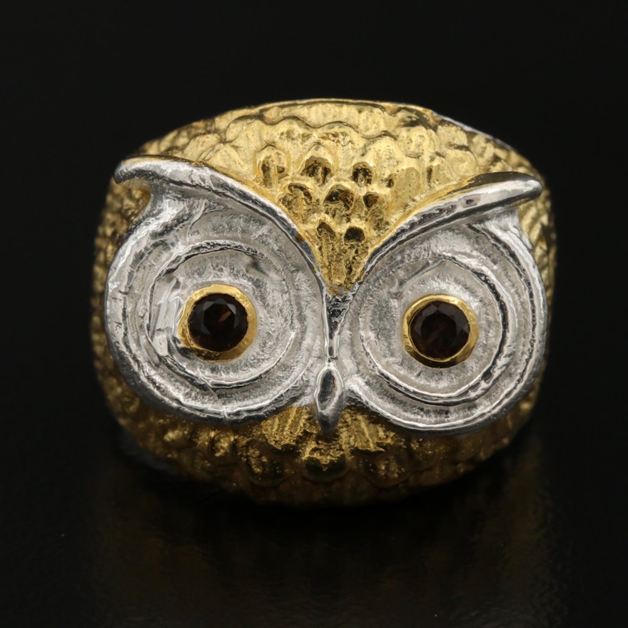 Sterling Silver Smoky Quartz Owl Ring