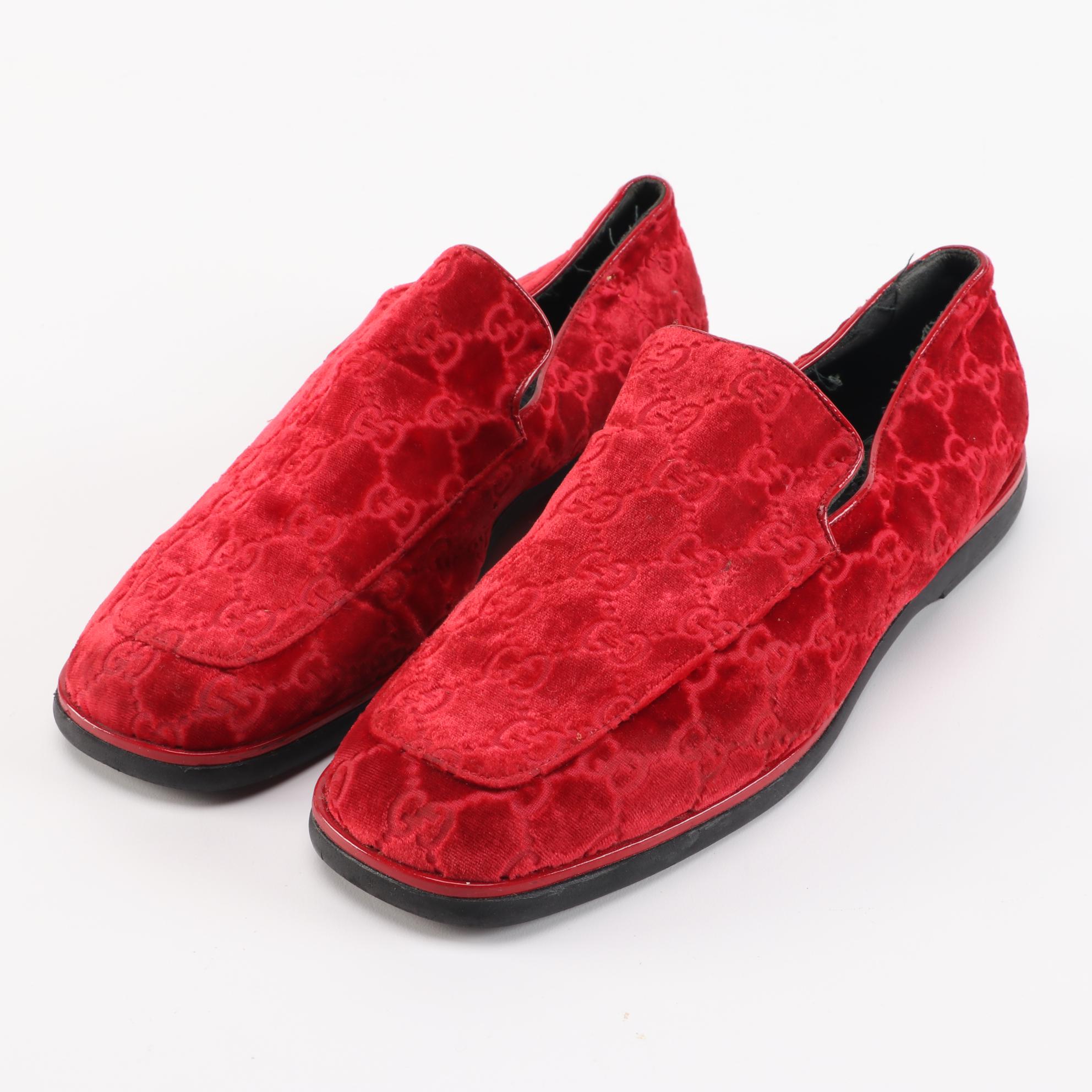 Gucci Red Guccissima Velvet Loafers
