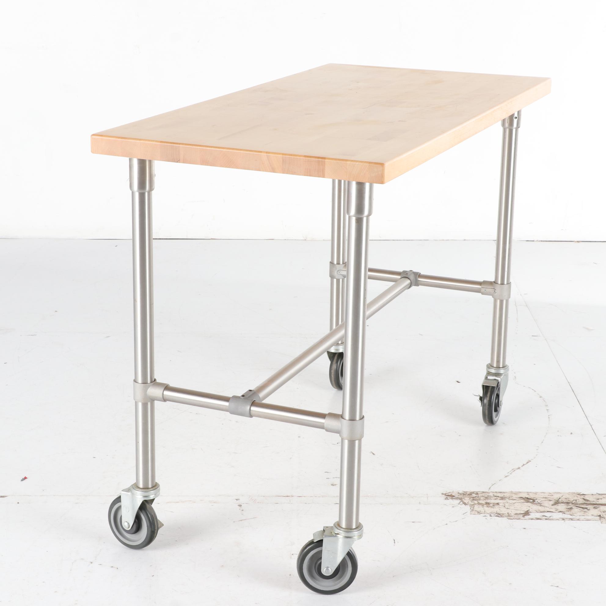 Butcher Block Style Maple Kitchen Island on Wheels with Matching Stools
