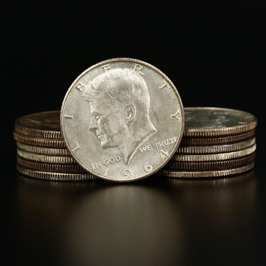 Thirteen 1964 Kennedy Silver Half Dollars