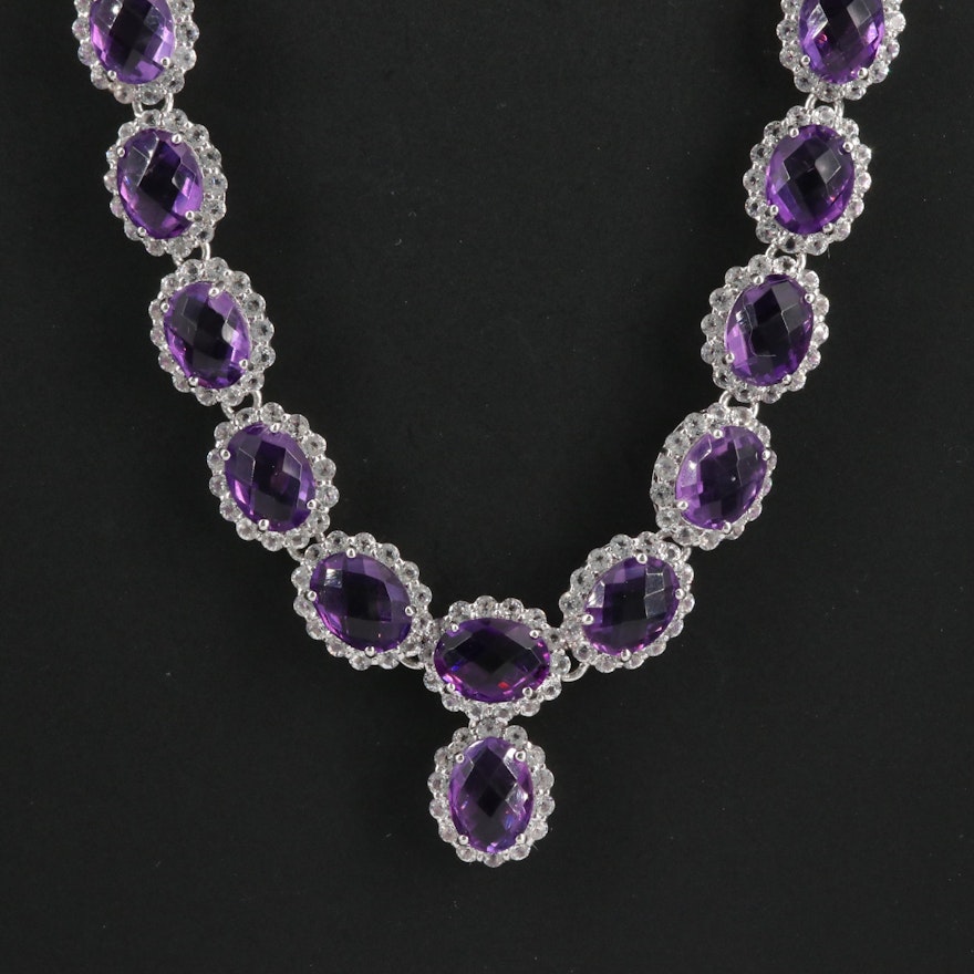 Sterling Silver Amethyst and White Topaz Necklace