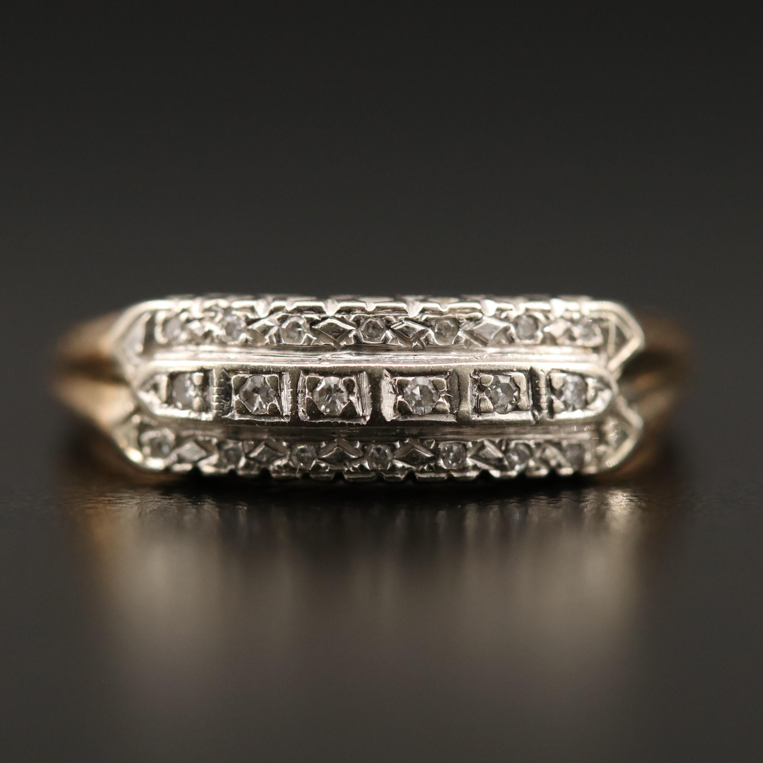 1950's 14K Triple Row Diamond Band
